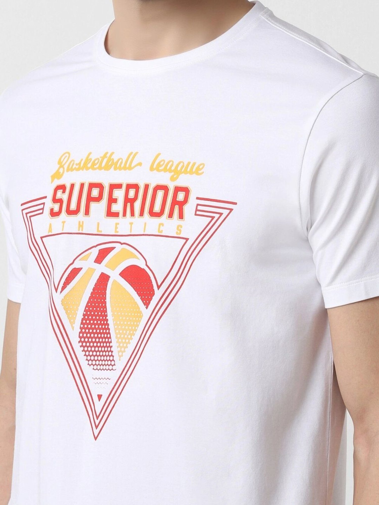 Van Heusen White Cotton Regular Fit Printed T-Shirt