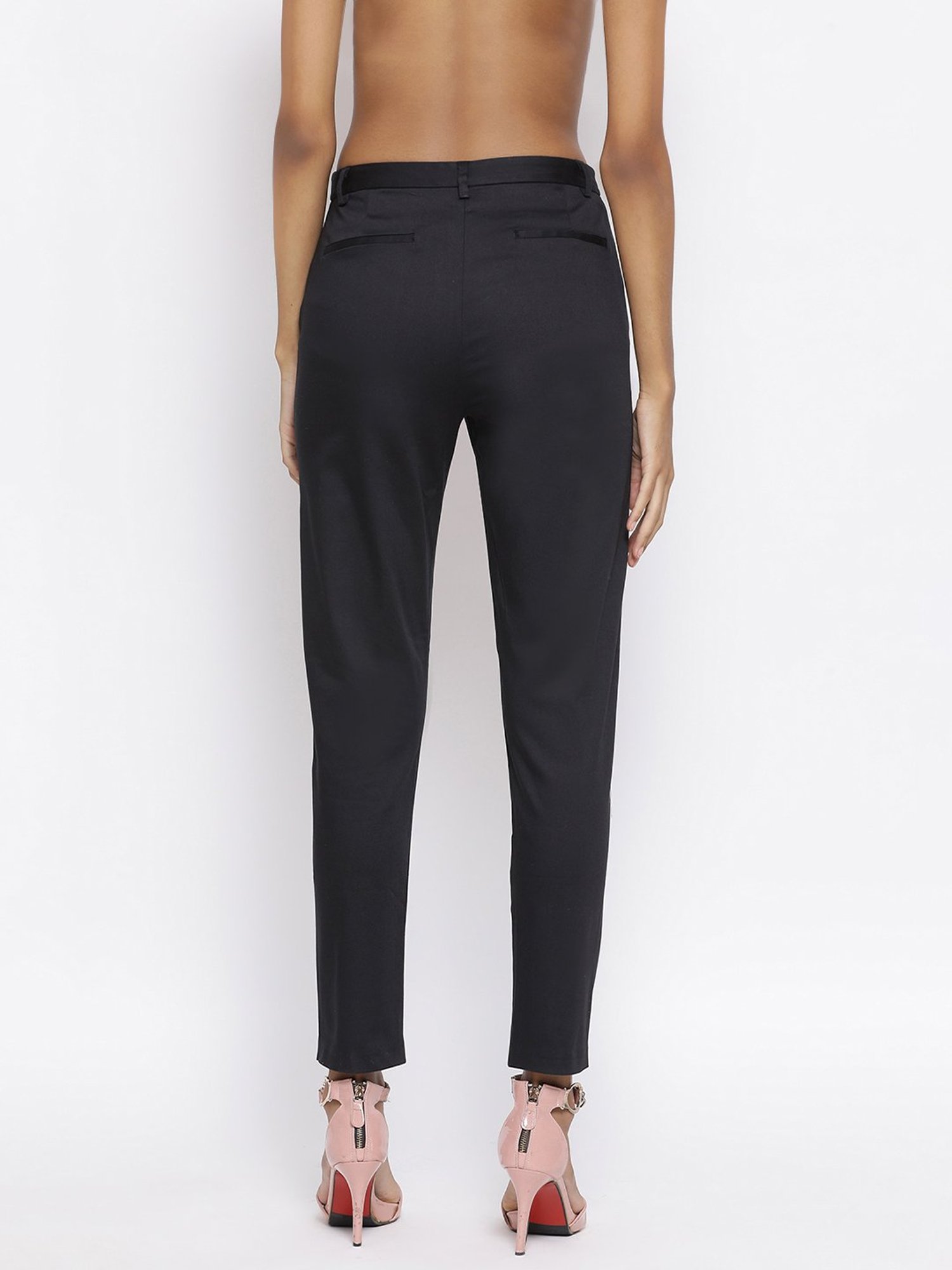 Rooted Black Regular Fit Flat Front Trousers
