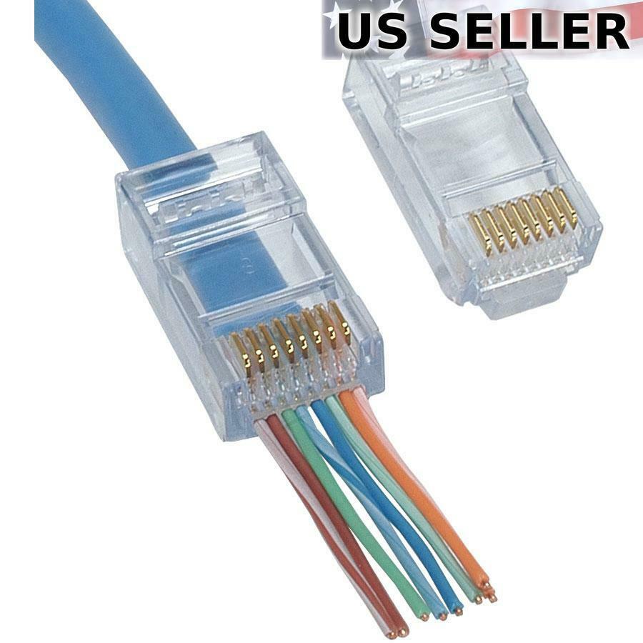 100pcs EZ RJ45 Pass Through Modular Plug Network Cable Connector End 8P8C CAT6