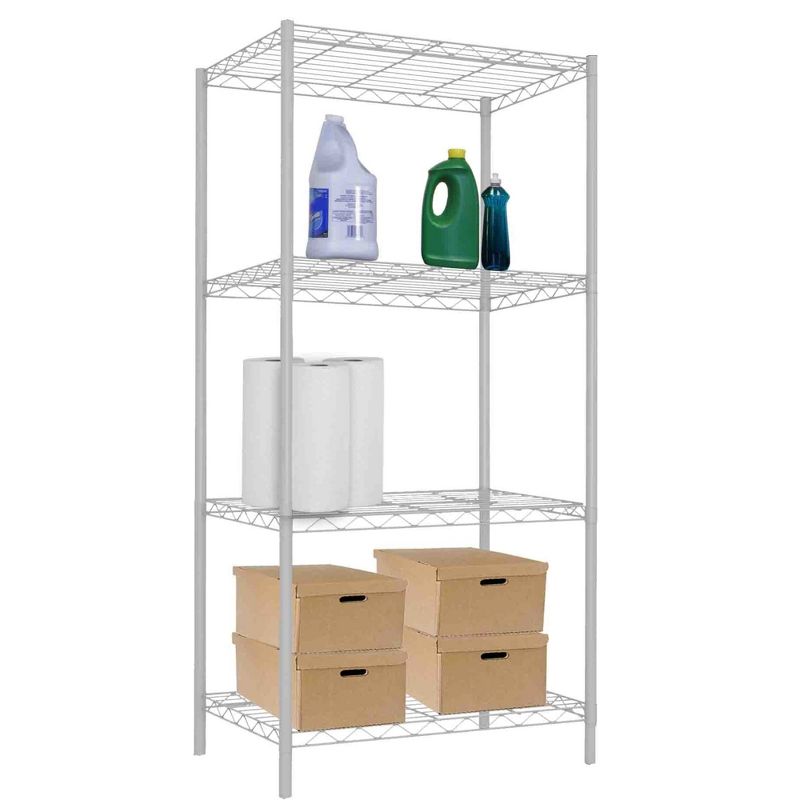 Home Basics 4 Tier Commercial Grade Steel Multi-Purpose Adjustable Wire Shelving Unit with 50 lb Weight Capacity Per Shelf, White