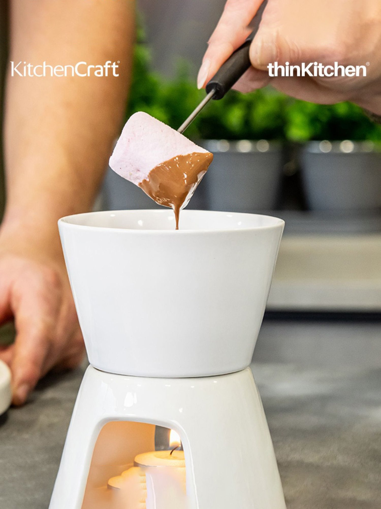 KitchenCraft White Stainless Steel Chocolate Fondue Set