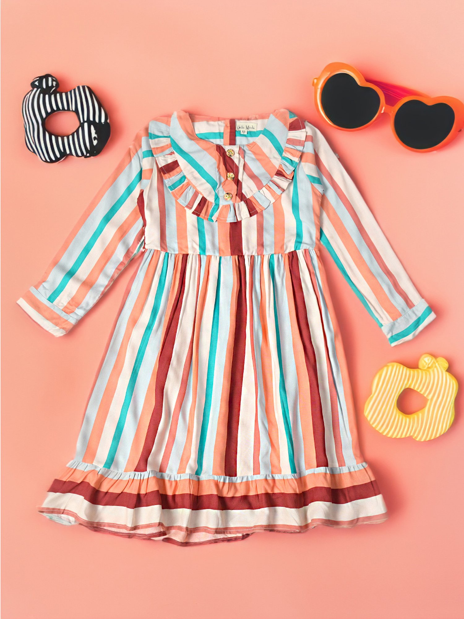 Bella Moda Kids Multicolor Striped Full Sleeves Fit & Flare Dress