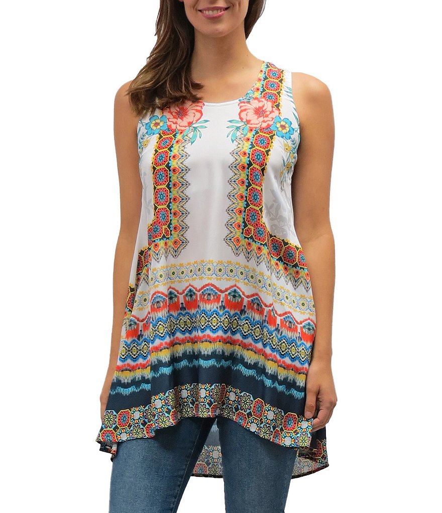 Karyn Seo Margot Sleeveless Jewel Neck Printed Tunic Tank