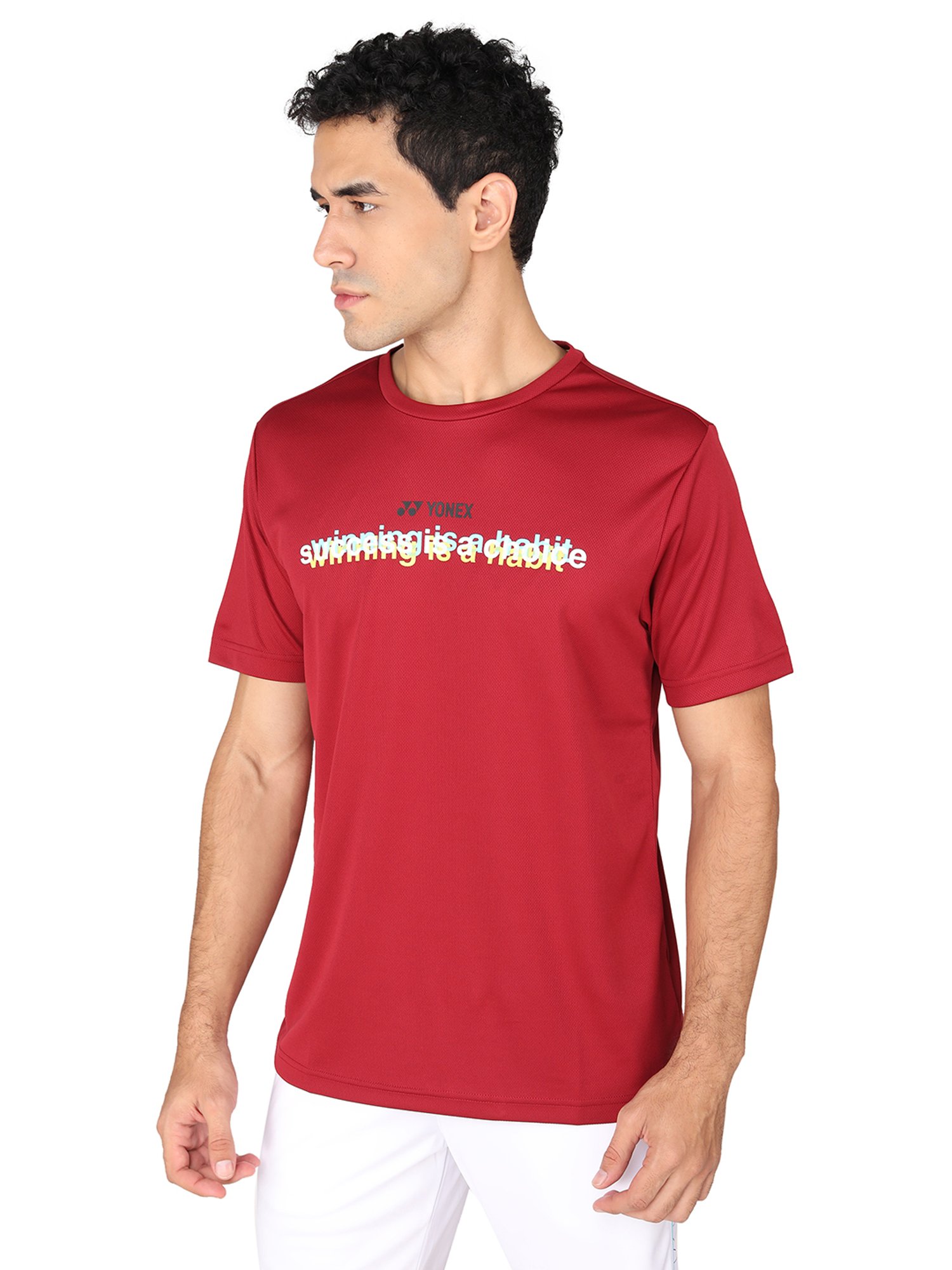 Yonex Red Regular Fit Graphic Print Badminton T-Shirt