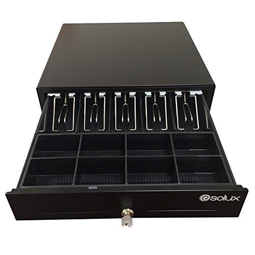 SOLUX, Point of Sales POS System Cash Drawer, Steel Heavy Duty, RJ11 RJ12 Key-Lock, 5 Bills 8 Coins removable Tray, Black
