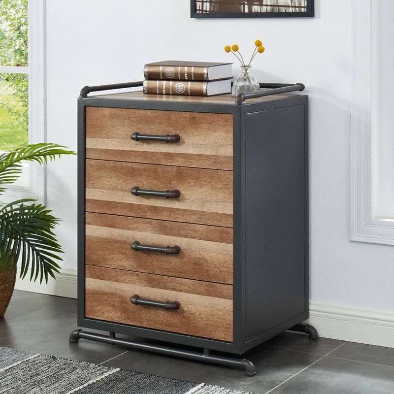 Dredan Metal Console Table with 4 Drawers Natural/Sand Black - miBasics