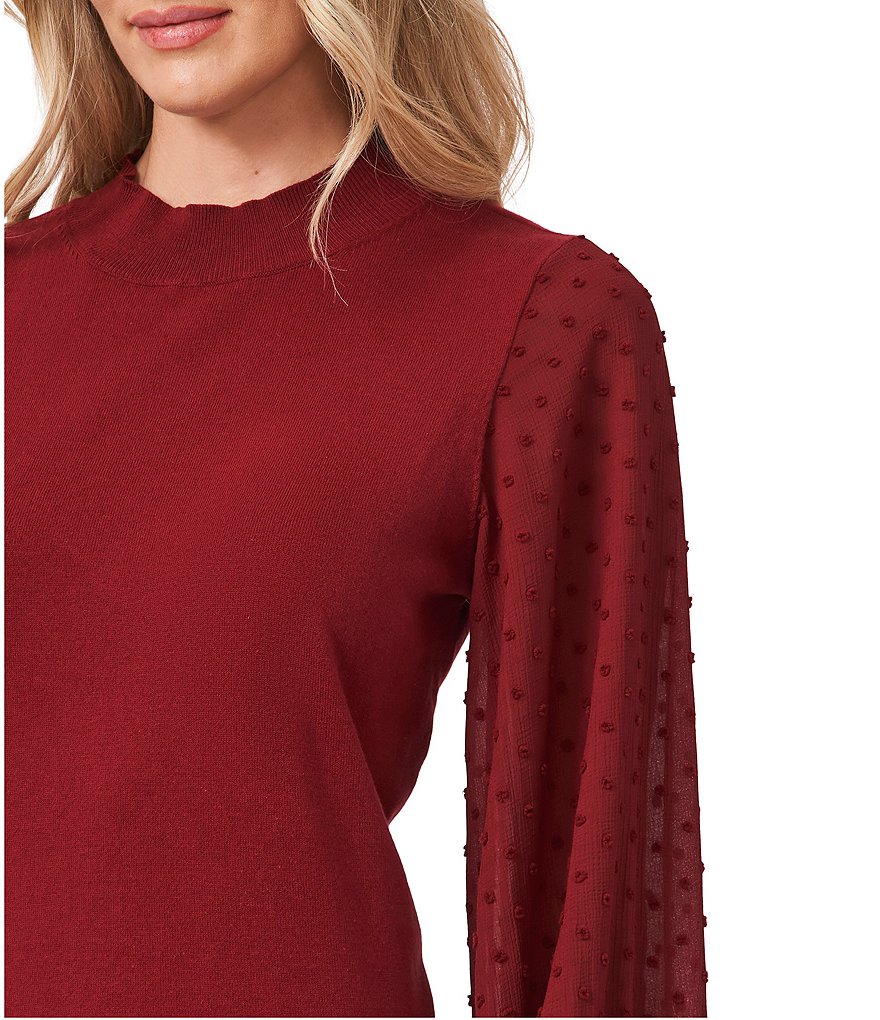 CeCe Mock Neck Long Sleeve Clip Dot Sweater