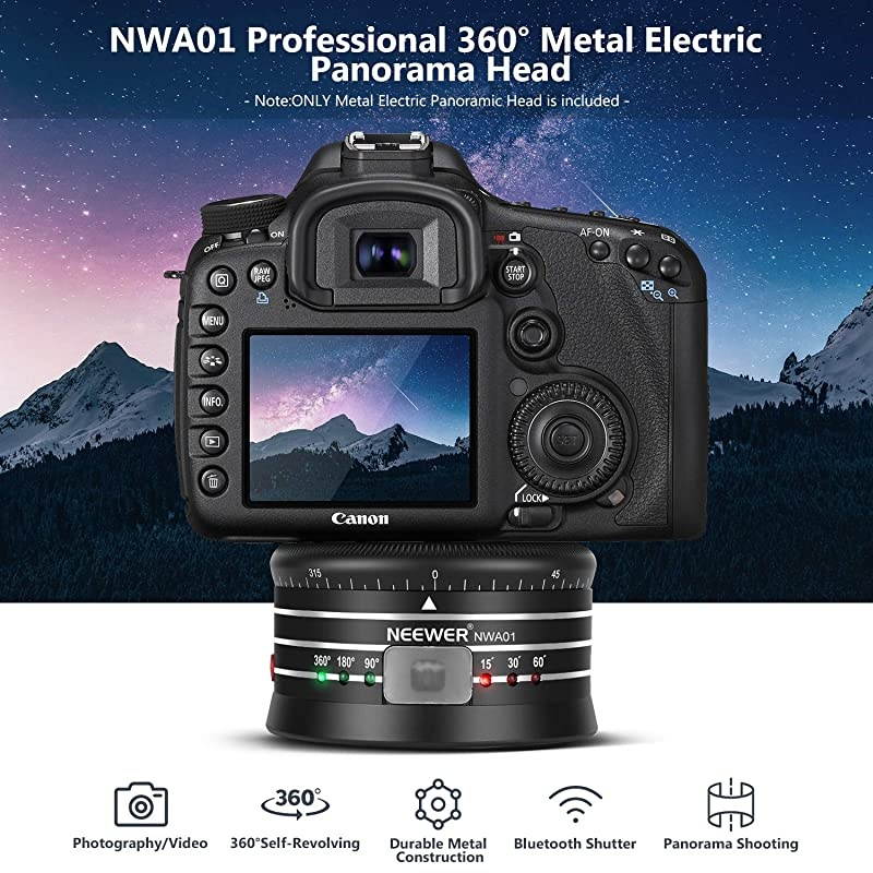 Electric Panoramic Tripod Head for Time Lapse Shooting with Variable Speed and Direction, Built-in Rechargeable Battery and Remote Control for Smartphone DSLR Camera GoPro(Adapter Not Included)