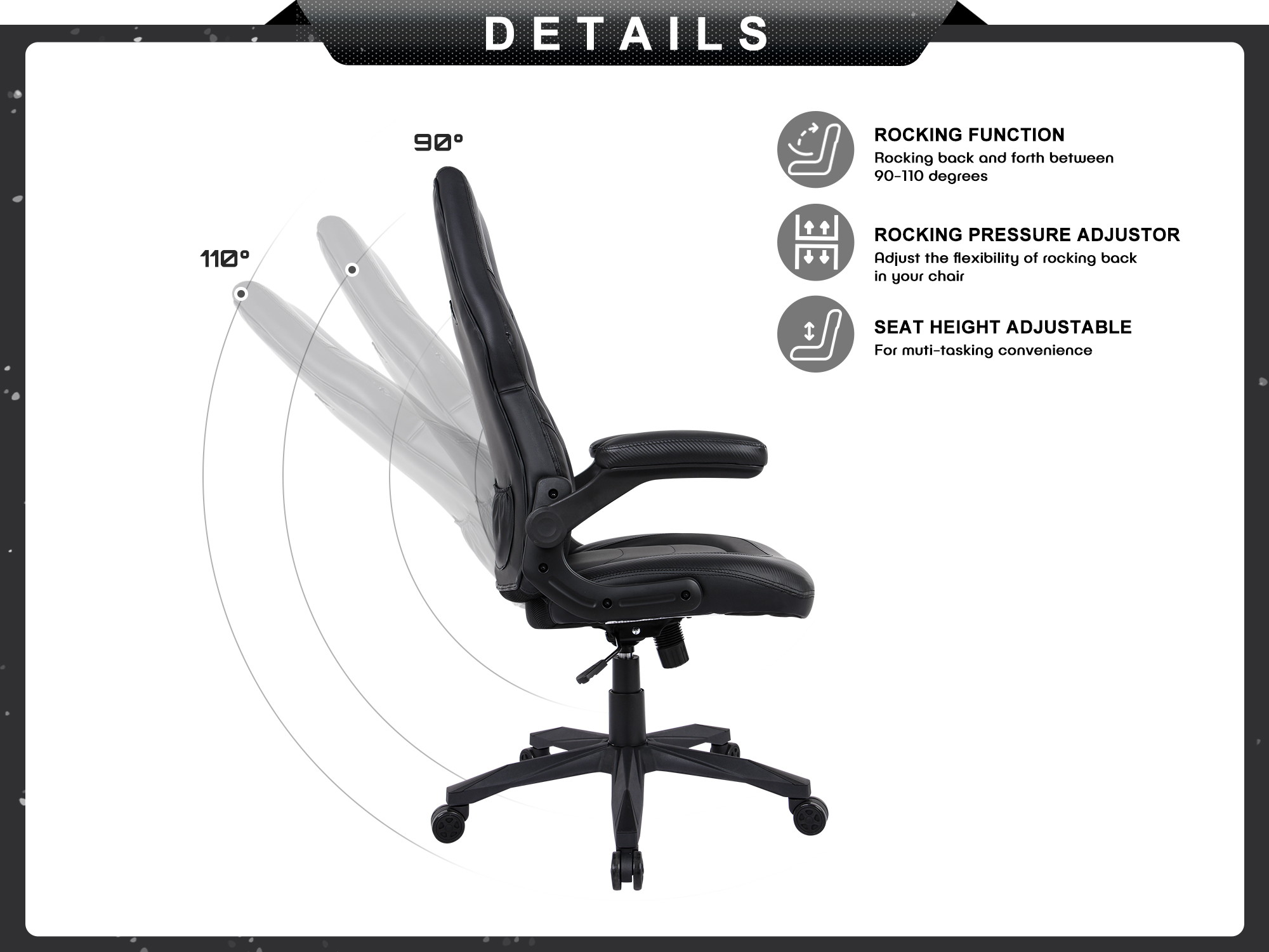 RIMIKING Bonded Leather Racing Ergonomic Gaming Chair Executive Computer Desk Office Chair with Height Adjustable 360&deg;Swivel Flip-up Arms Lumbar Support