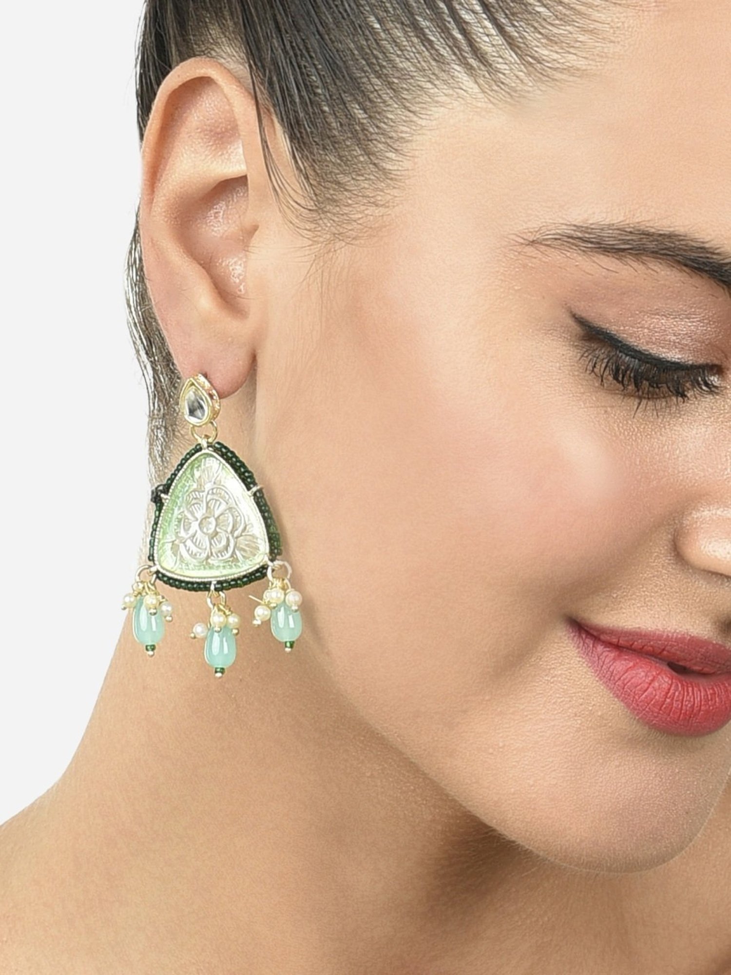 Zaveri Pearls Green Stones & Beads Traditional Drop Earring-ZPFK15368