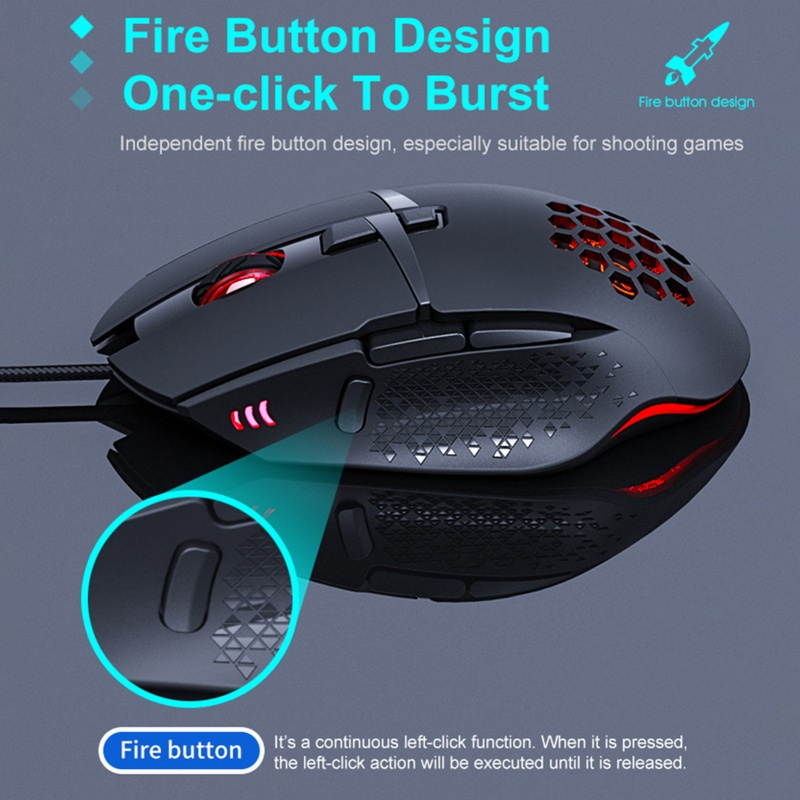 IMICE T90 Wired Mouse Hollow Luminous 8-Key 7200DPI Gaming Wired Mouse for PC Computer Tablet Laptop