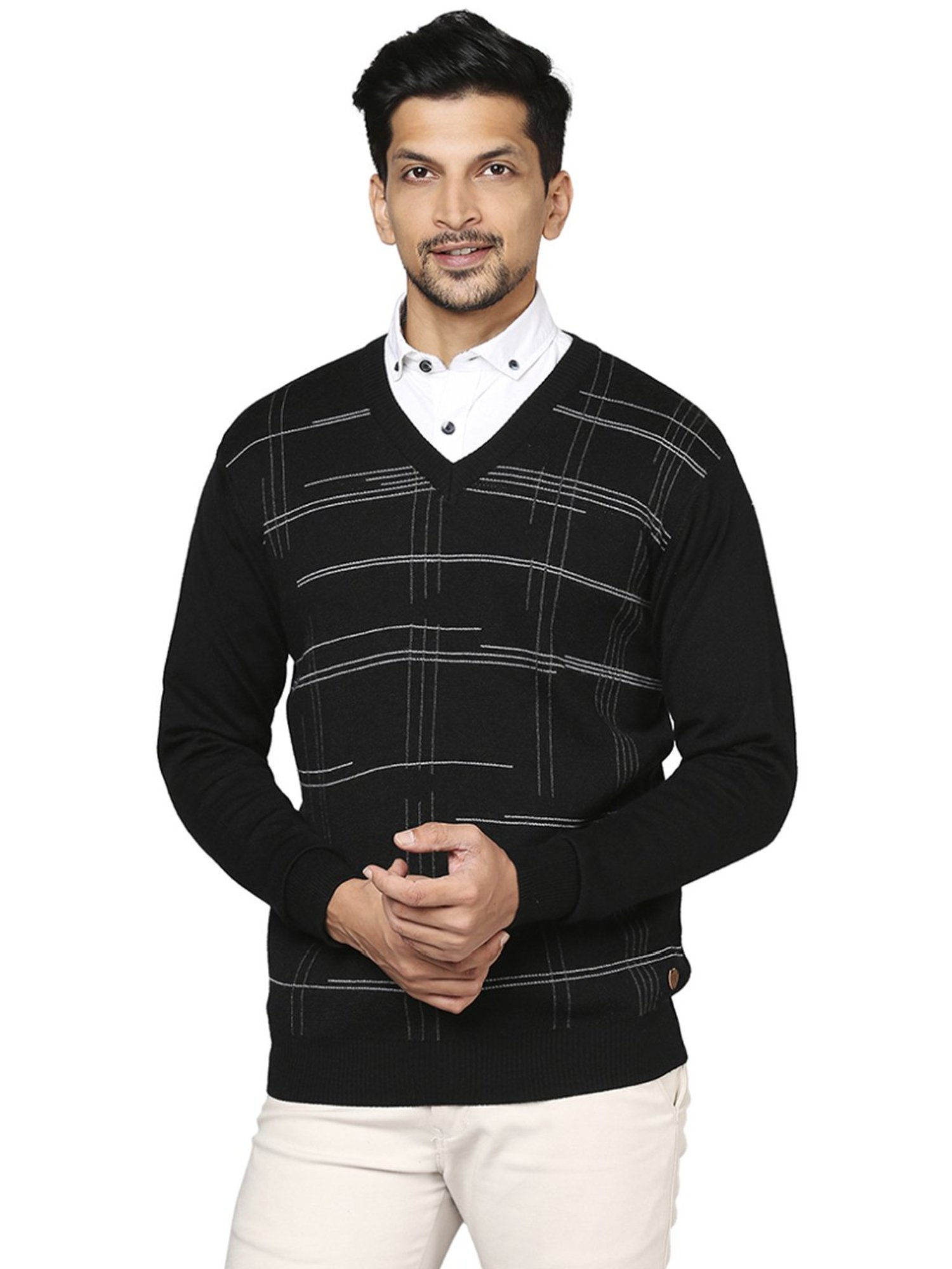 Raymond Black  Regular Fit Printed Sweaters