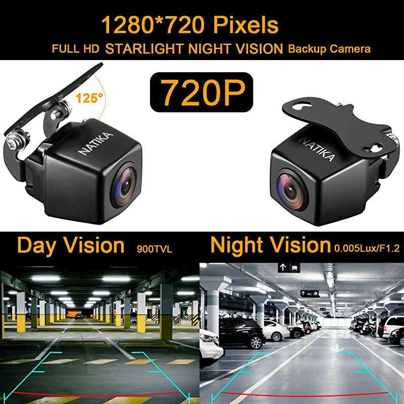 720P BackupFront View Camera IP69K Waterproof Starlight Night Vision High Definition and Super Wide Angle Reverse Rear View Backup Camera for Cars Jeep Trucks SUV RV Van