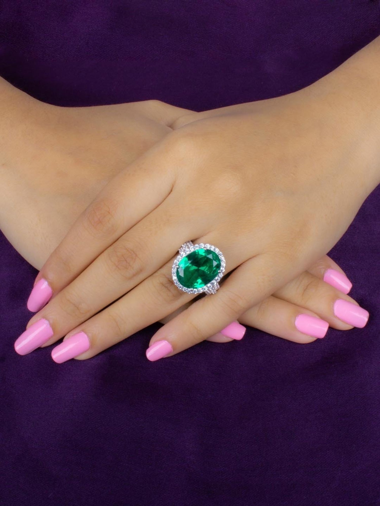 925 Silver 1 Carat American Diamond Classic Halo Engagement Ring for Women & Girls