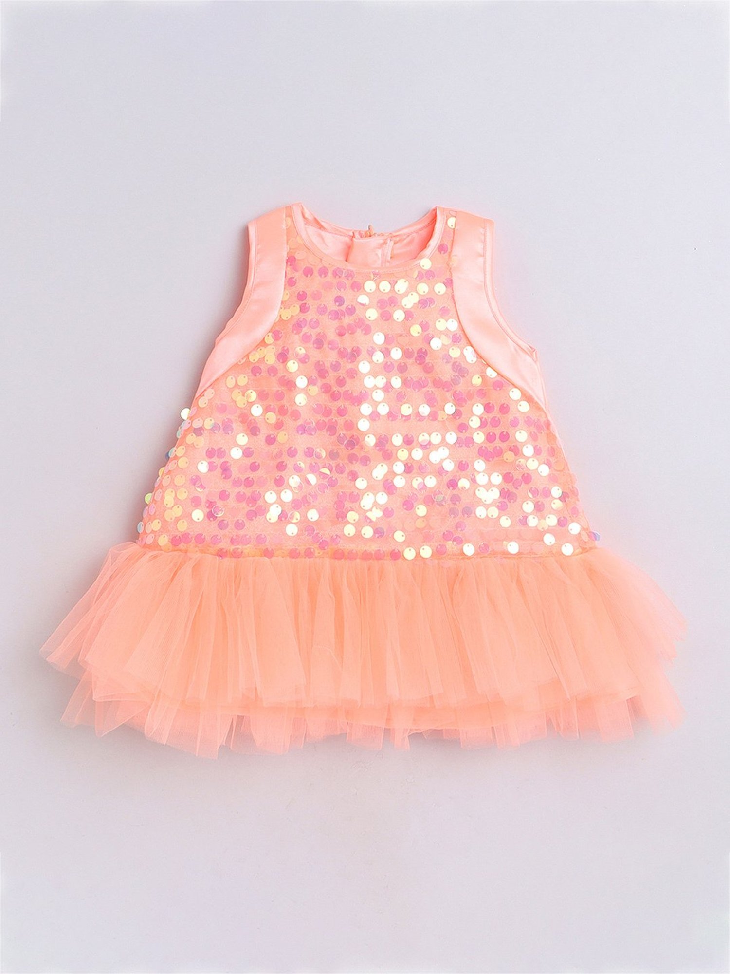 Many Frocks Kids Peach Embellished Dress