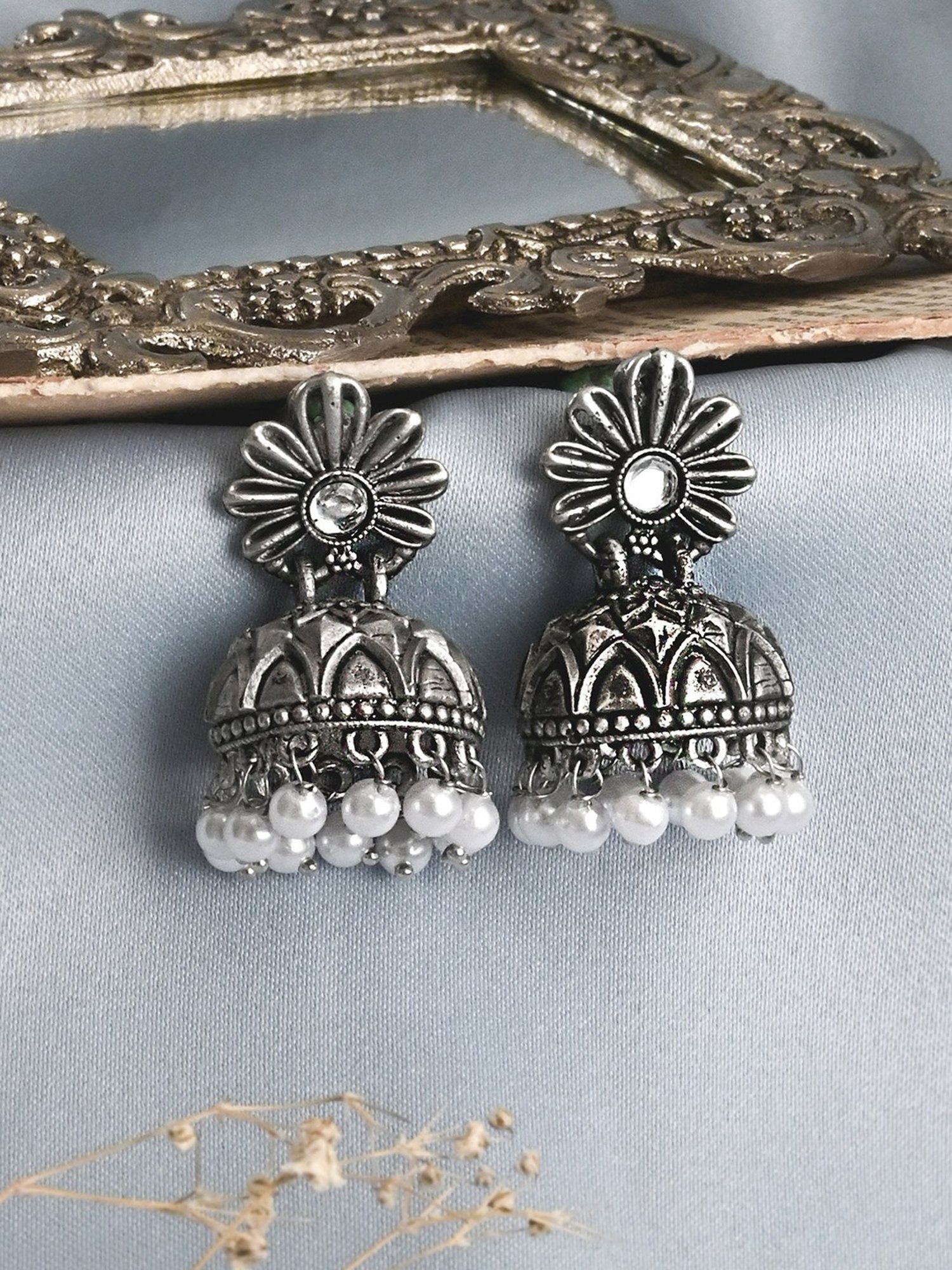Teejh Ethnic Kritikaa Silver Oxidized Jhumki Earring