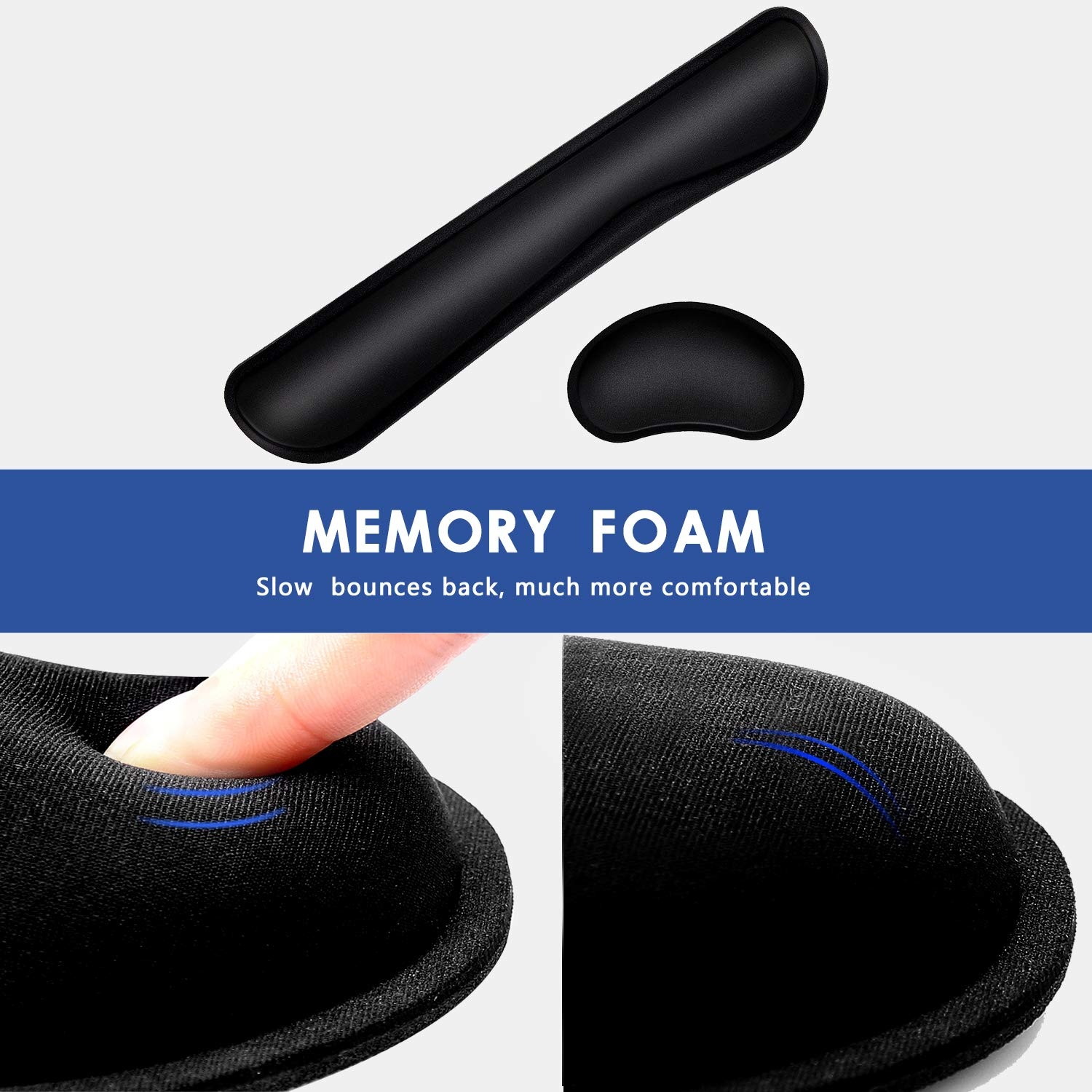 Aigrous Enlarge Gel Memory Foam Set Keyboard Wrist Rest Pad, Mouse Wrist Cushion Support for Office, Computer, Laptop, Mac, Comfortable, Lightweight for Easy Typing Pain Relief