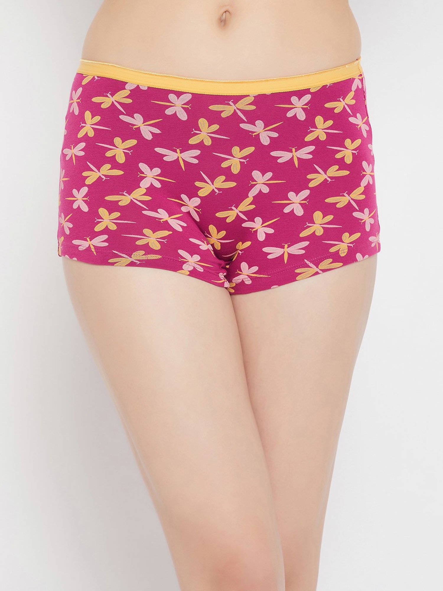 Clovia Dark Pink Printed Boy Shorts