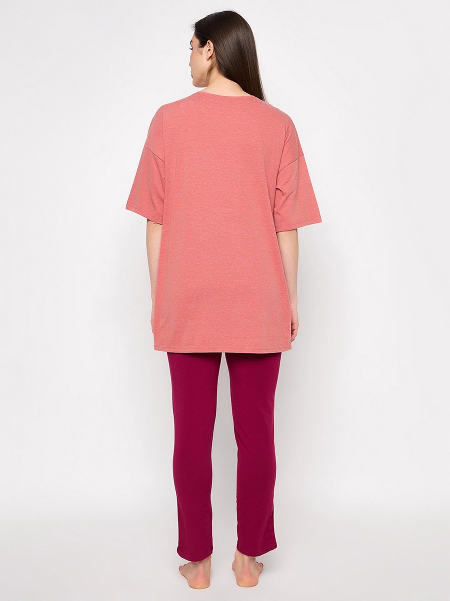 Clovia Yellow & Pink Graphic Print Maternity Top With Pyjamas