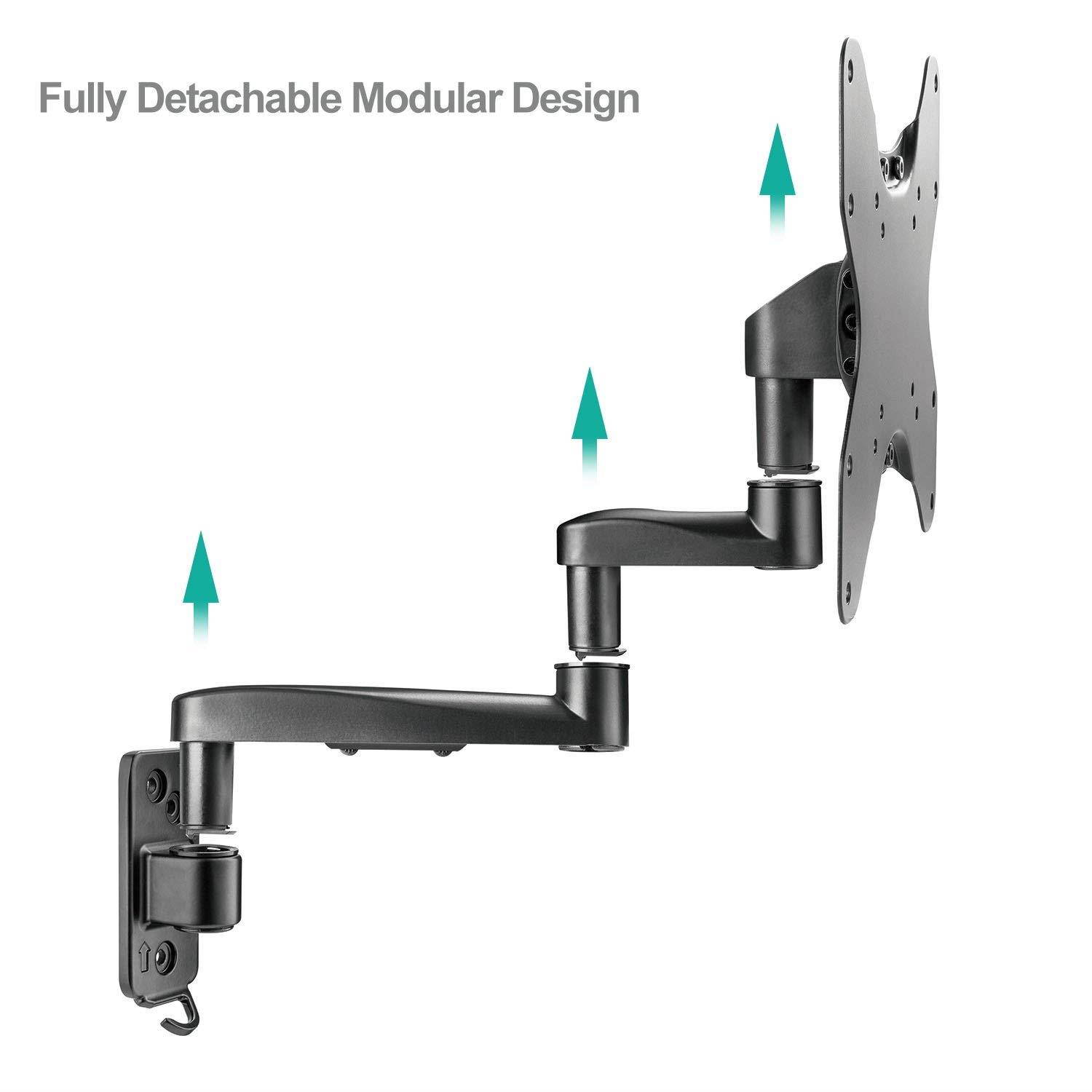 WALI TV Wall Mount Bracket Articulating Full Motion Detachable Arm for Most 23-42 inch LED, LCD Flat Screen Display, up to 44lbs (1342LM), Black