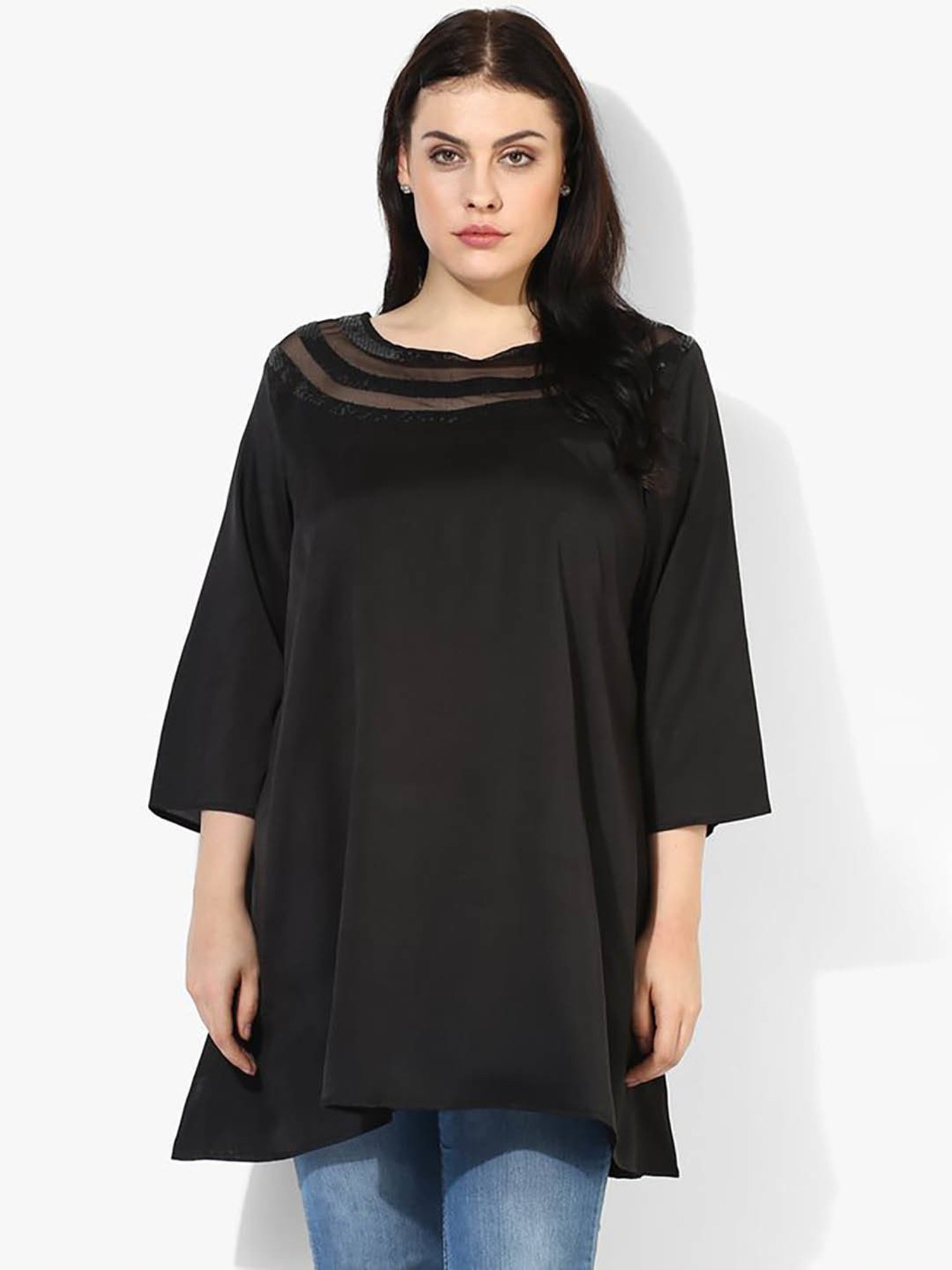 Qurvii Black Regular Fit Tunic