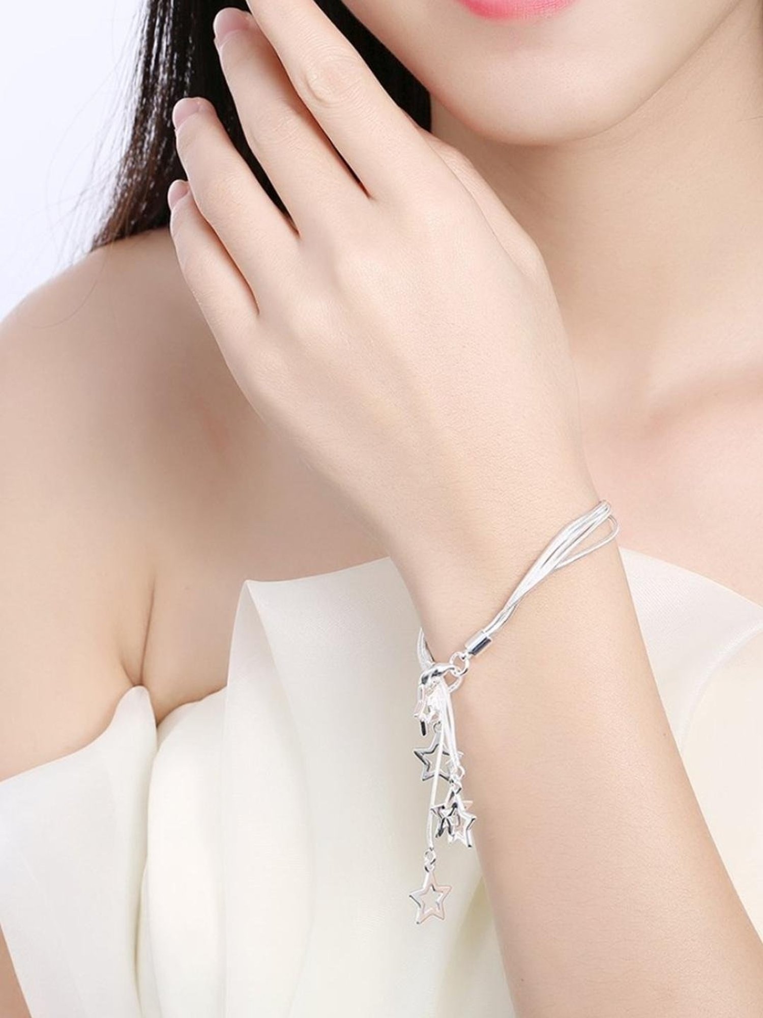 YouBella Silver-Plated Crystal Charms Bracelet