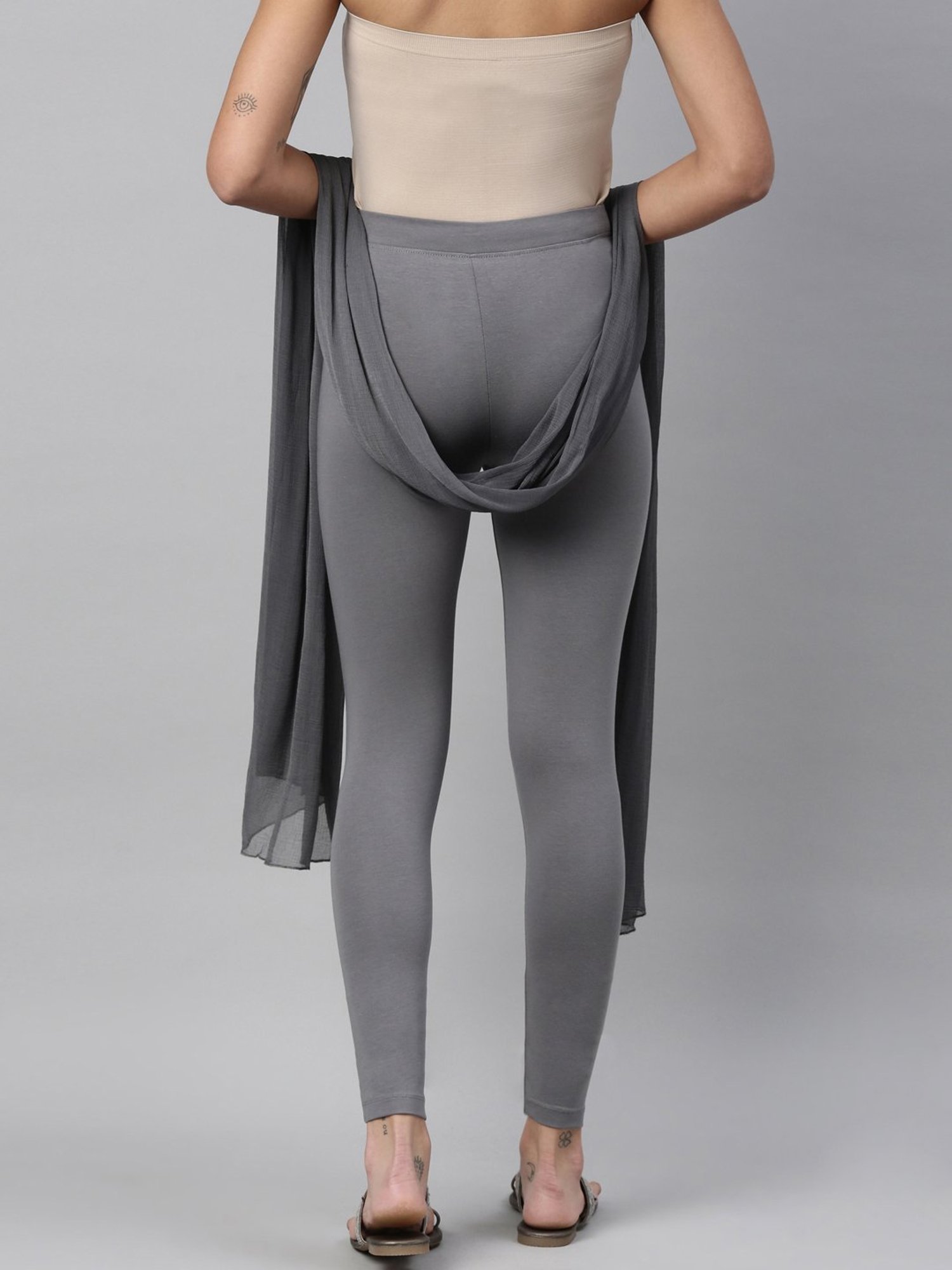 TWIN BIRDS Grey Cotton Leggings With Dupatta