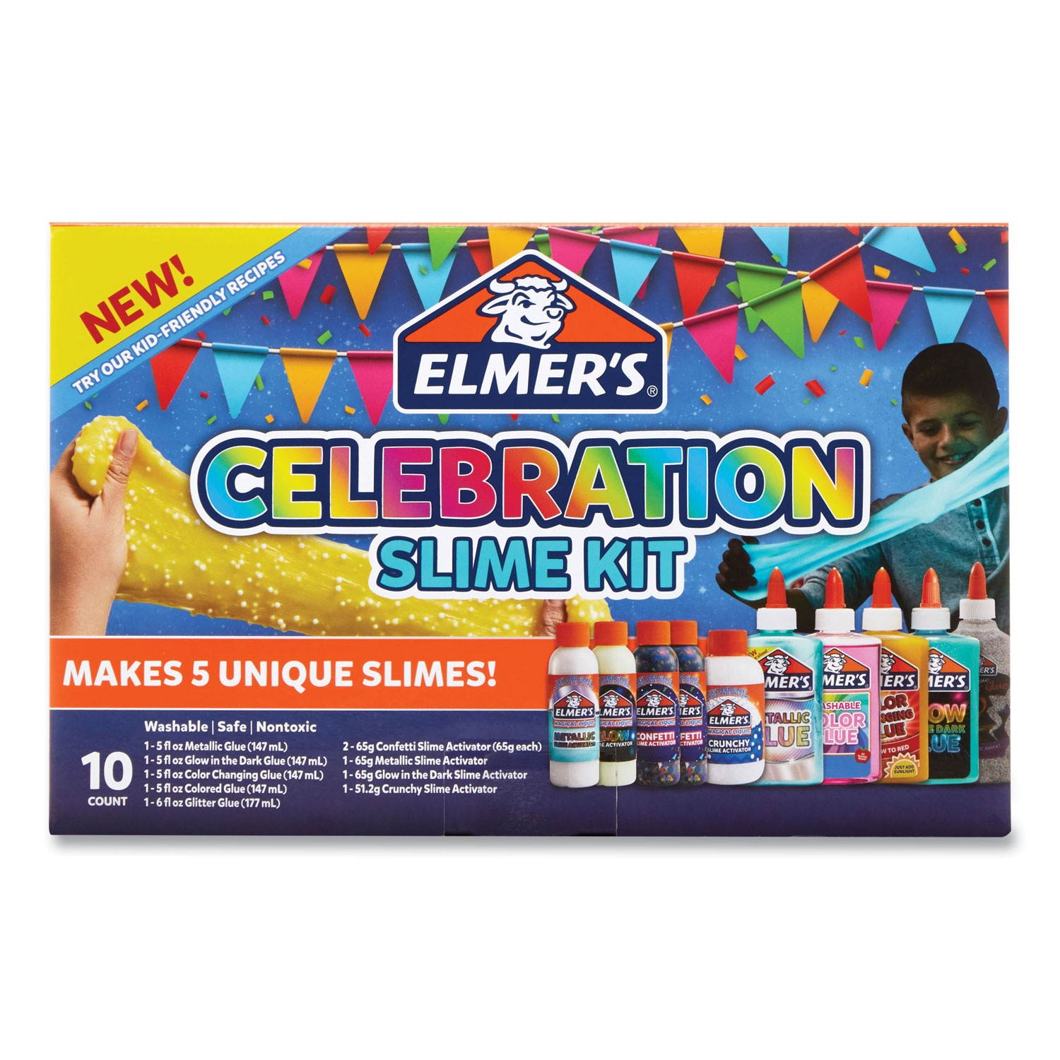Elmer's Celebration Slime Kit | Slime Supplies Include Assorted Magical Liquid Slime Activators and Assorted Liquid Glues, 10 Count