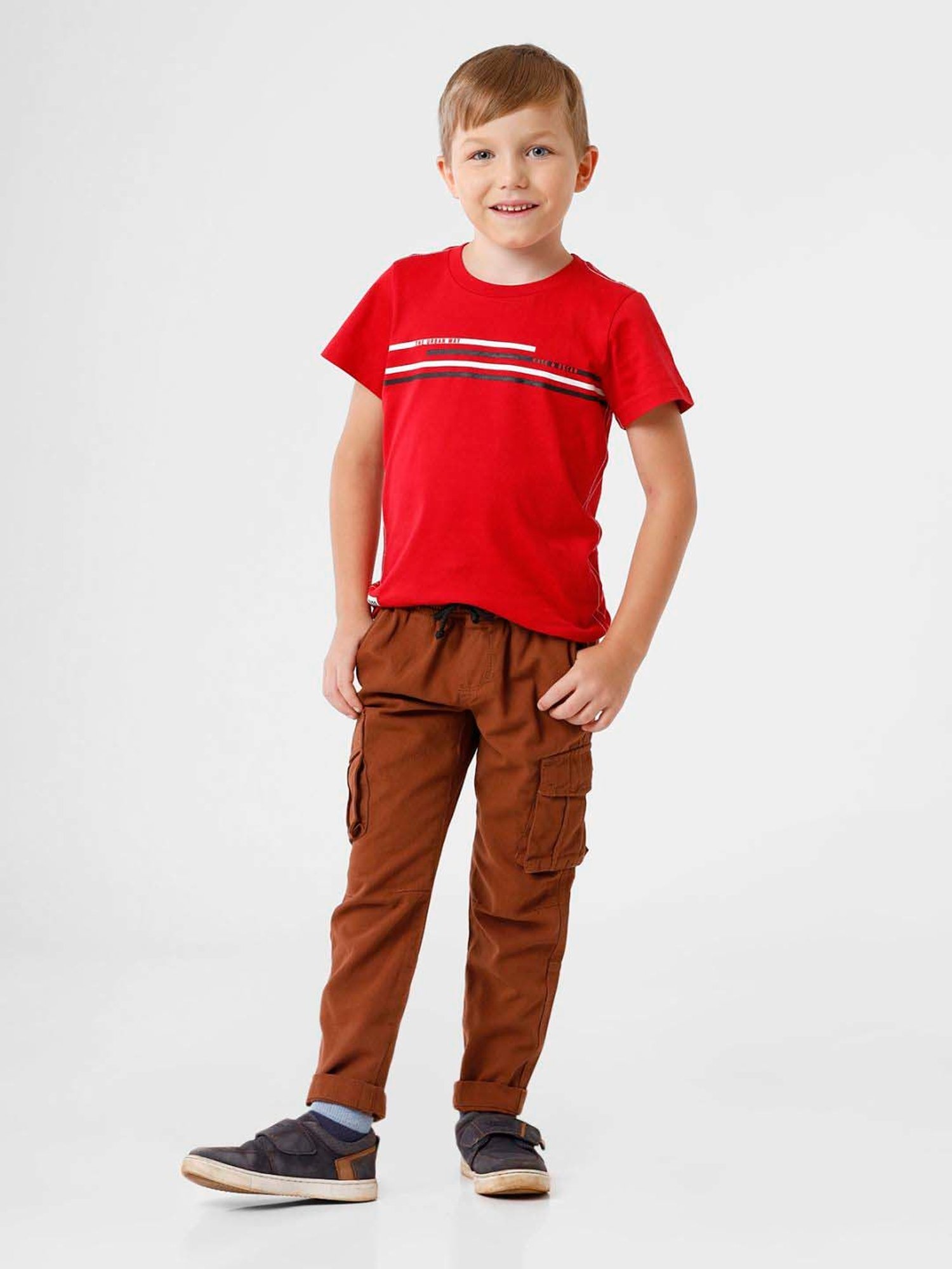 Kate & Oscar Boys Brown Cotton Regular Fit Cargo Trousers