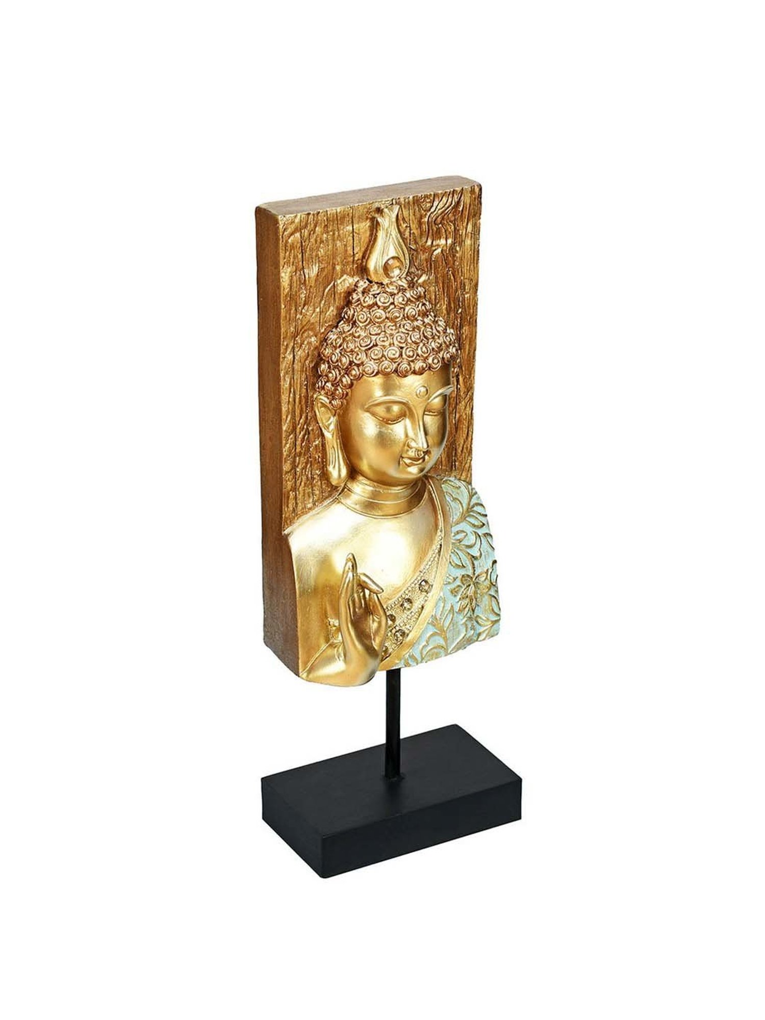 @home Mint & Gold Polyresin Decorative Buddha Showpiece