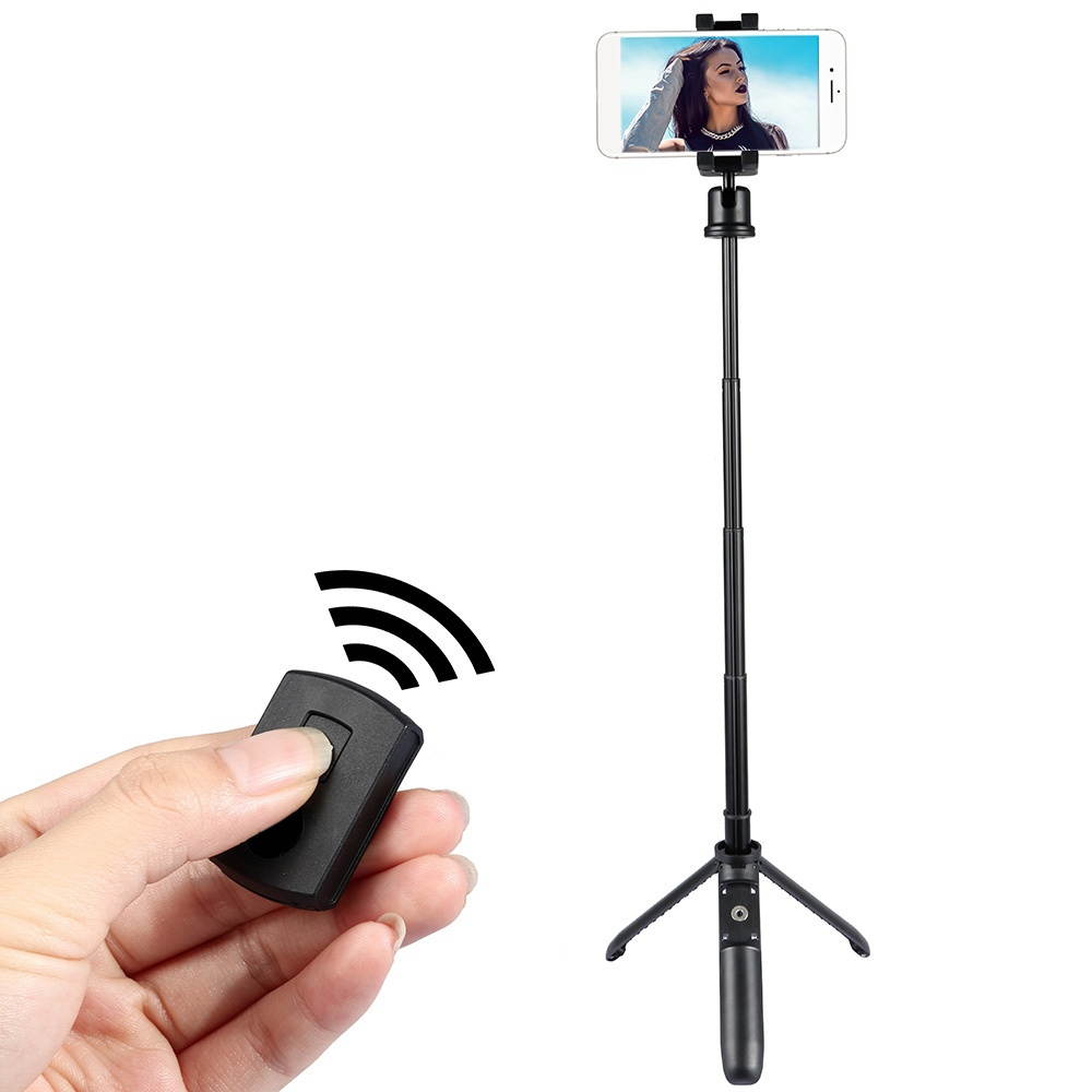 KINGJOY 2 In 1 Multifunctional Selfie Stick Mini Tripod with BT Remote Control Adjustable Phone Clip Clamp Mini Ballhead for iPhone X/XS/8P Samsung Huawei Smartphone Cellphone Portable