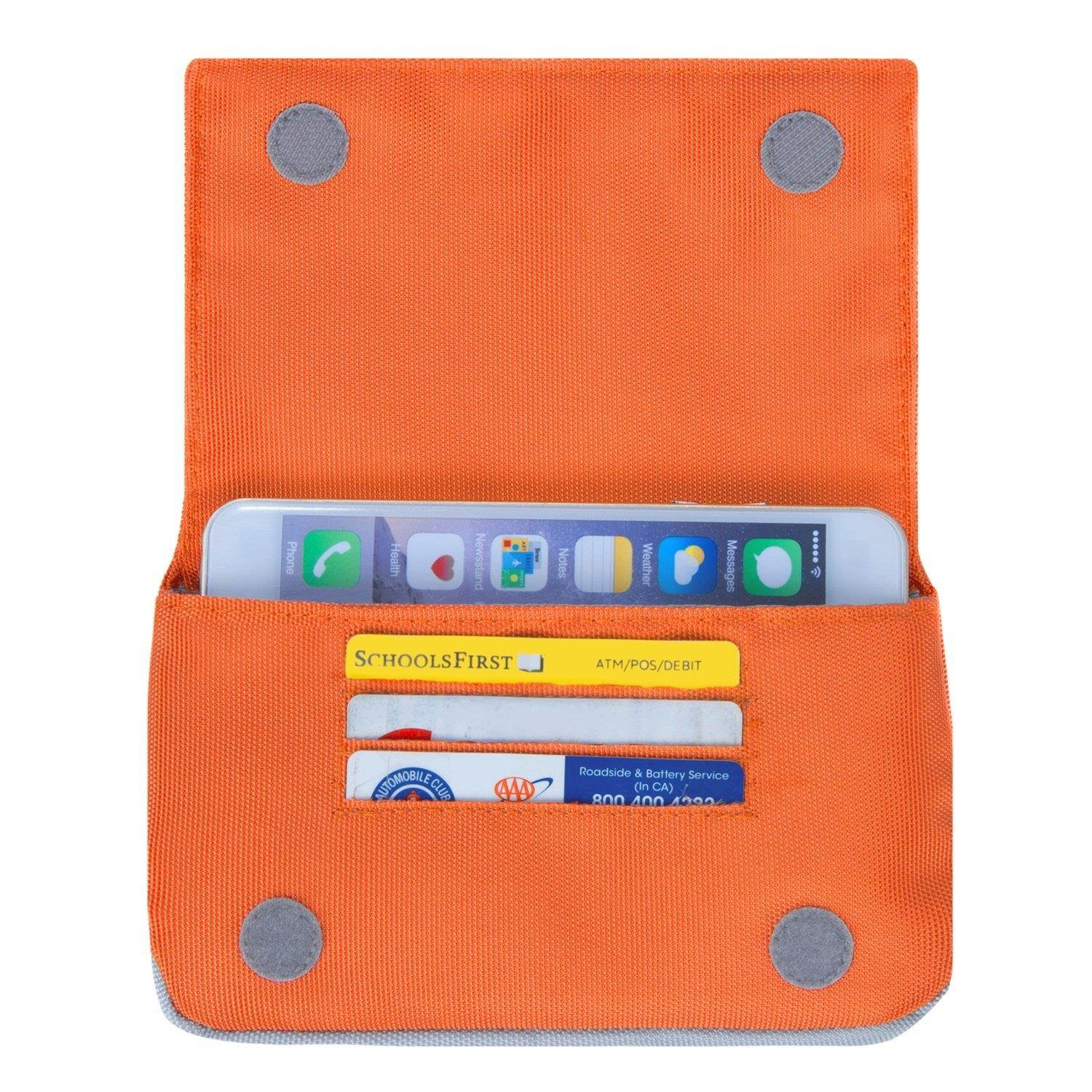 Poly Nylon Horizontal Purse Wallet Case (Orange, Grey) for Nokia 6, Nokia 5, Nokia 3, Microsoft Lumia 650 with Stereo Earphone with Mic