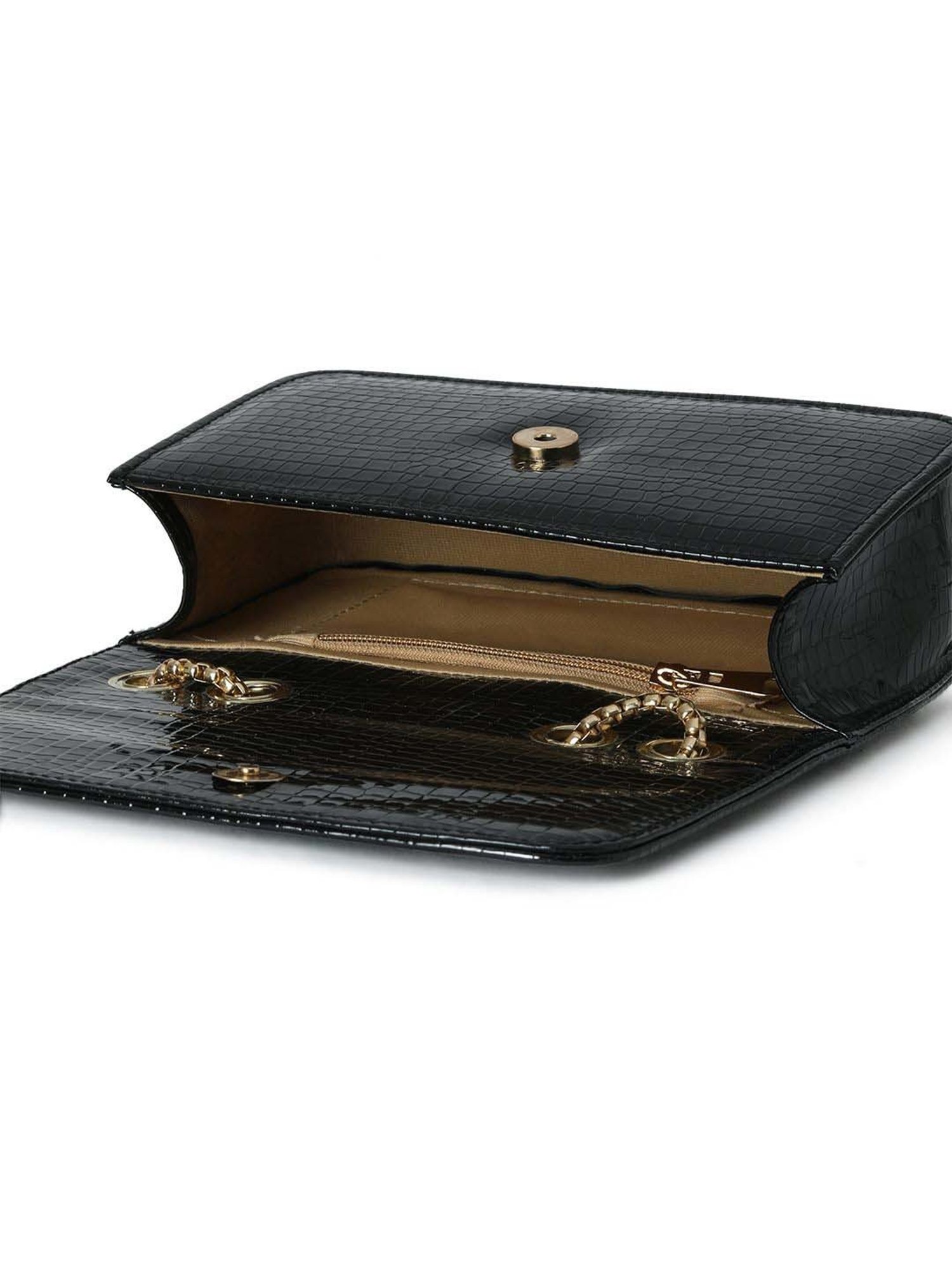 Gaurapakhi Black Textured Small Sling Handbag