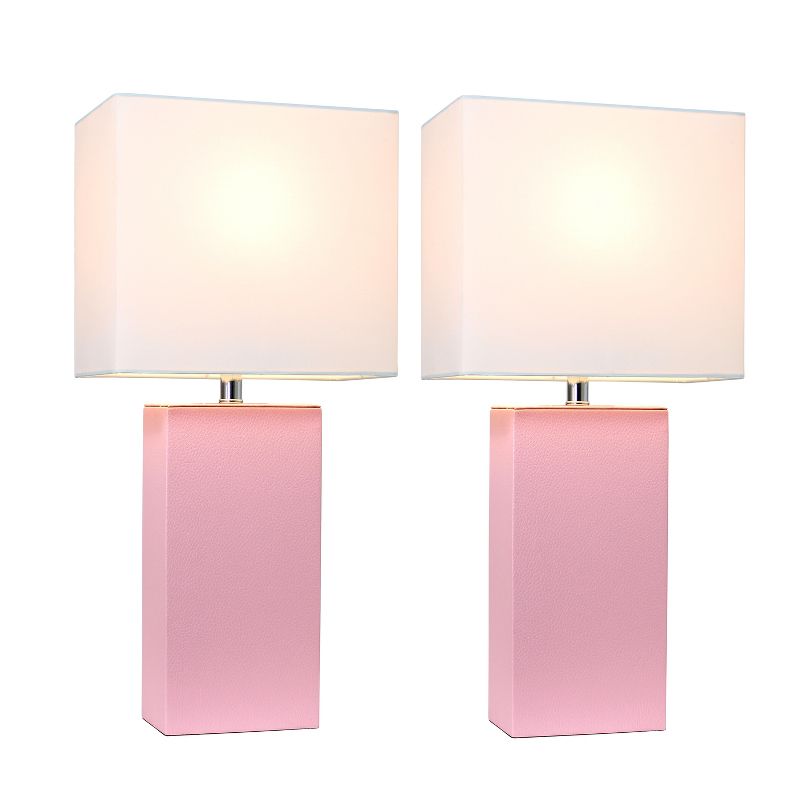 (2 pk) 21" Monaco Avenue Modern Leather Table Lamp Pink - Elegant Designs