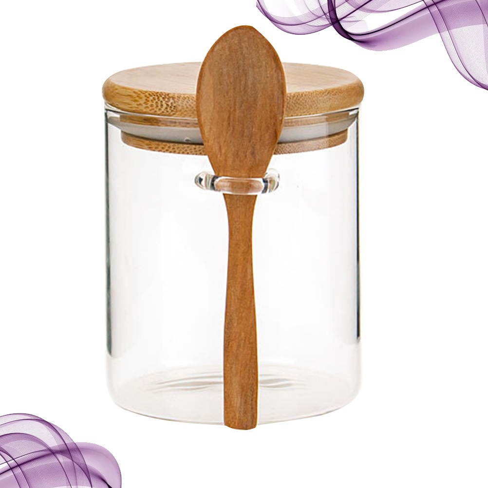 1Pc Kitchen Seasoning Jar Transparent Storage Pot Condiment Storage Case Dressing Bottles with Spoon 8x12cm