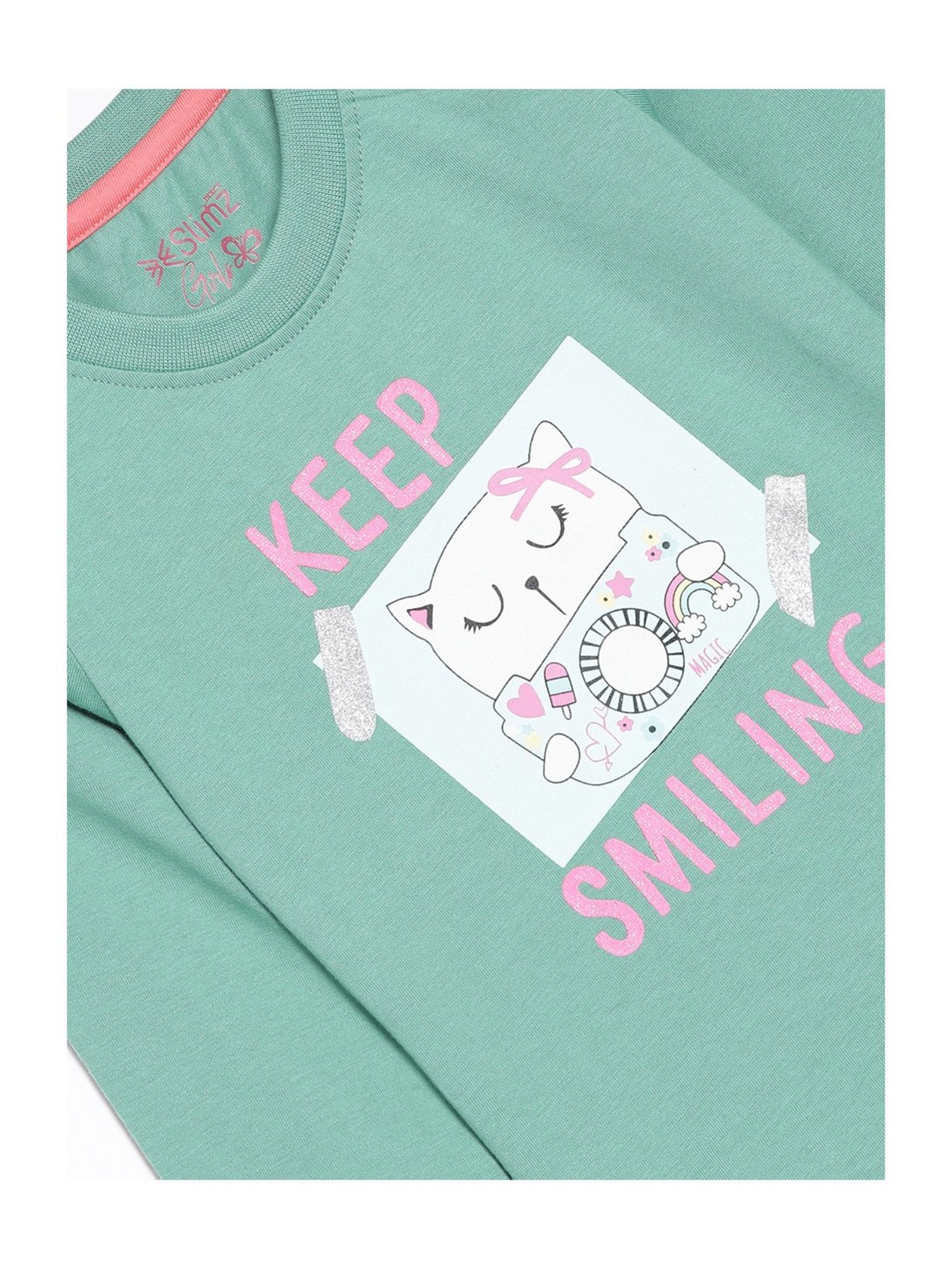 Dixcy Slimz Kids Green Printed Full Sleeves Top