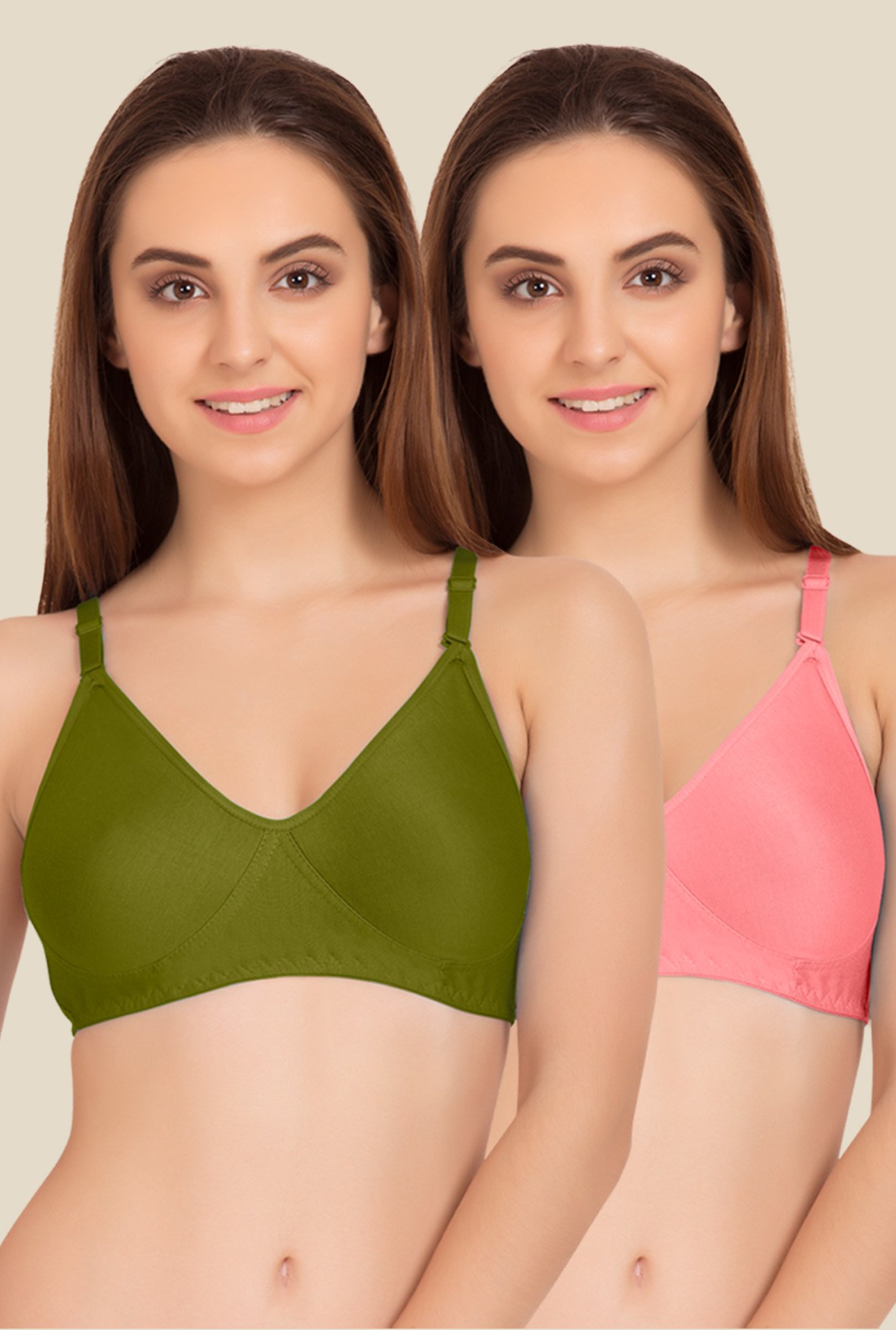 Tweens Olive & Peach Non Padded Bra (Pack Of 2)