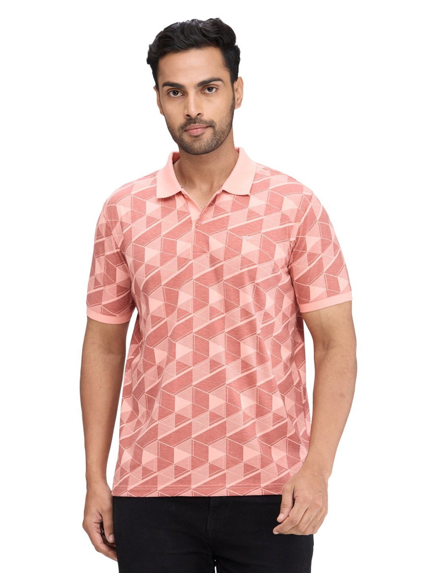 Park Avenue Red Slim Fit Printed Polo T-Shirt