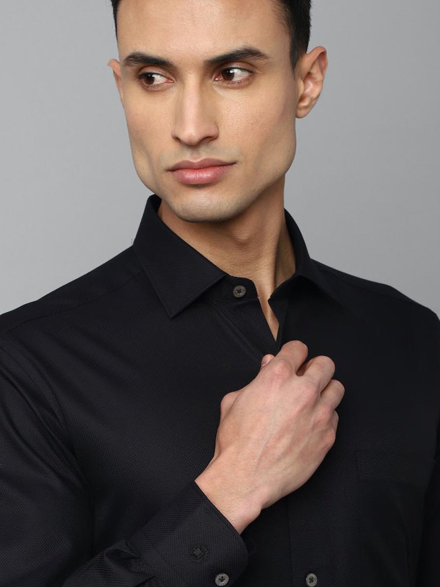 Luxure By Louis Philippe Black Cotton Regular Fit Shirt