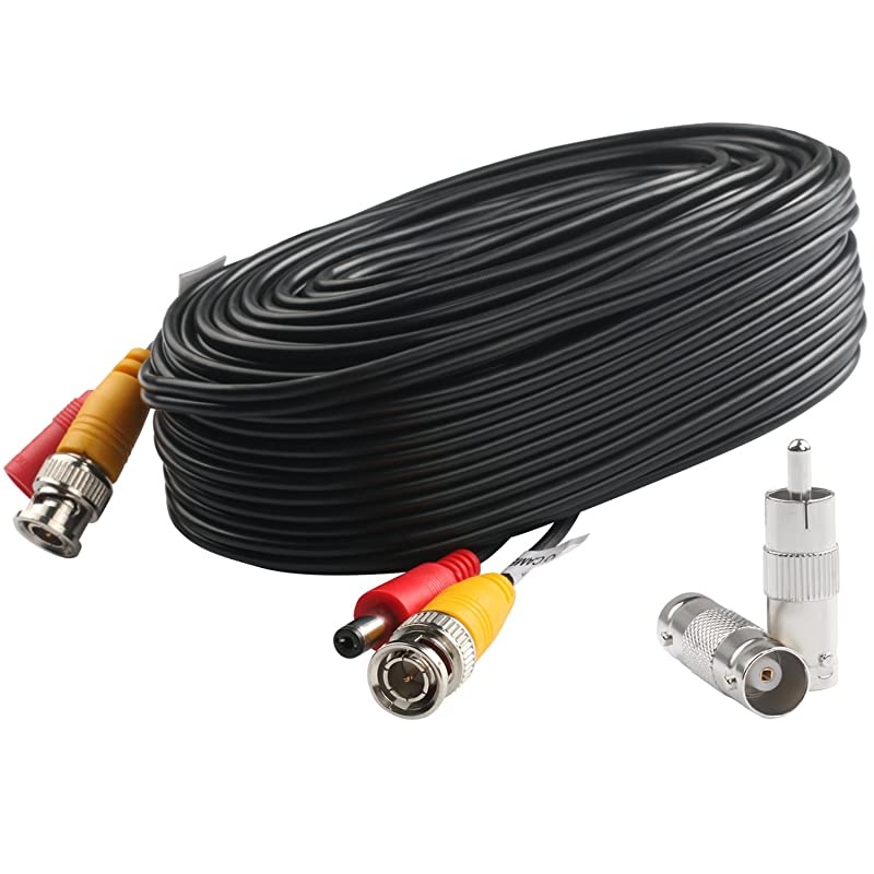 BNC Video Power Cable 50 Feet PreMade AllinOne Video Security Camera Cable Wire with Two Connectors for CCTV DVR Surveillance System