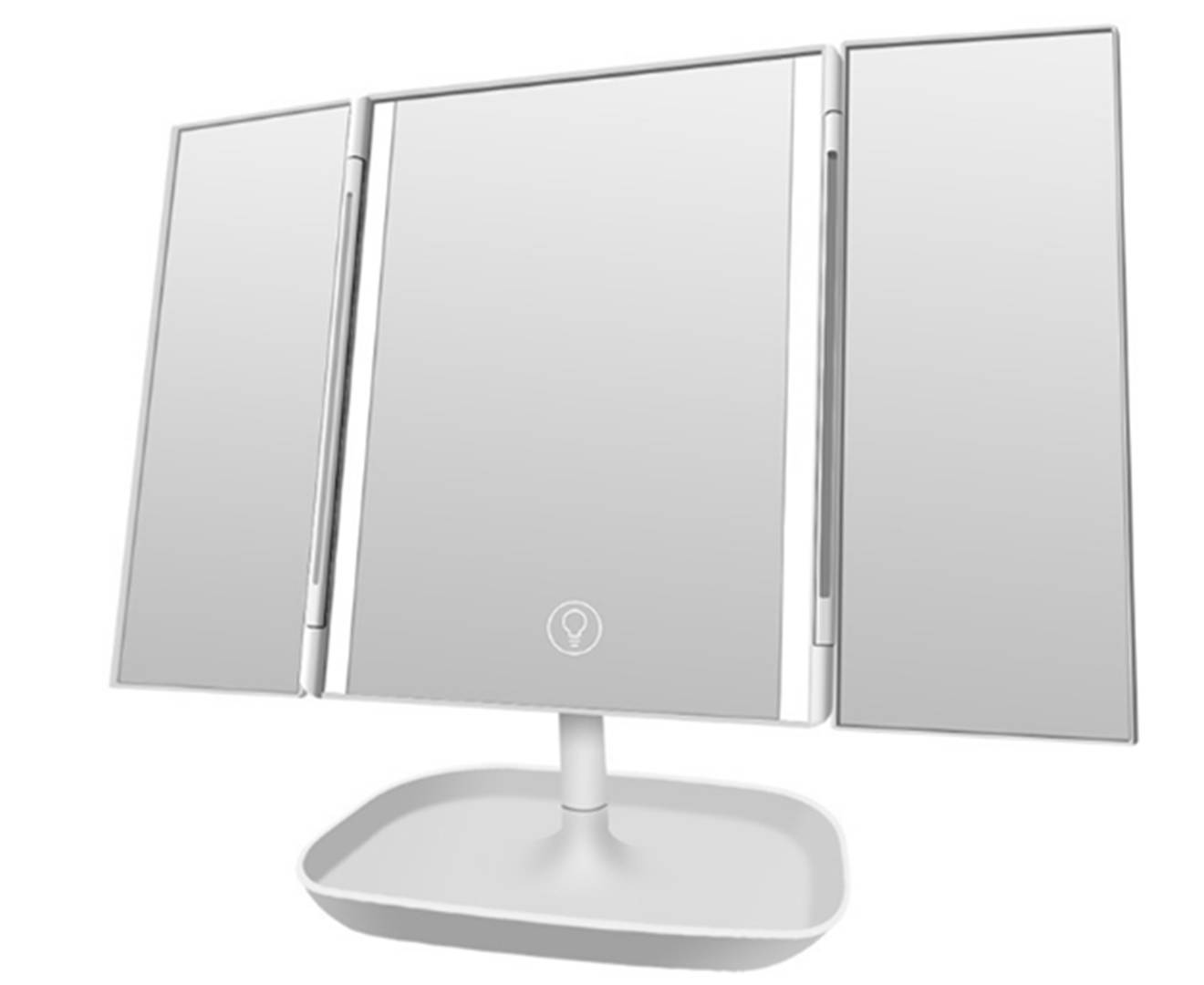 Select Mall 3 Fold Illuminated Mirror 3 Sides 10x Dressing Magnifying Glass Desktop Touch Electrodeless Dimming LED Lamp Mirror-White