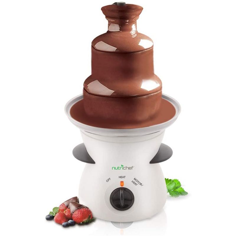 NutriChef PKFNMK16.5 Electric Countertop 3 Tier Stainless Steel Fondue Maker Fountain for Chocolate, Cheese, Liqueurs, Caramel Dip, White (2 Pack)
