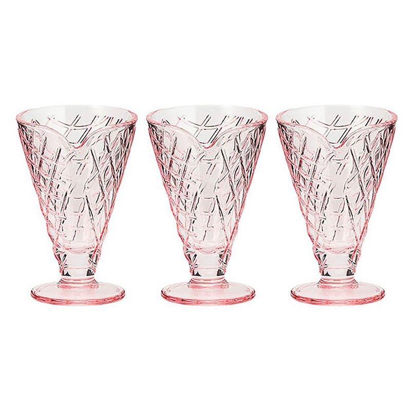 Amici Home Waffle Cone Glass Bowl, Pink, 6oz, Set of 3