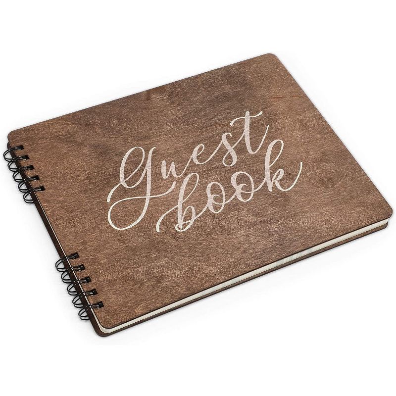 Wedding Guest Book with Rustic Wooden Design with Lined Pages for Sign or Leave Messages (11.25 x 8.75 inches)