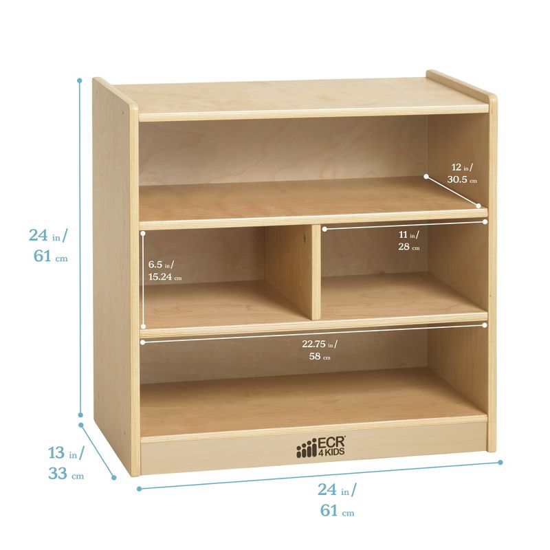 ECR4Kids Building Block Storage Cart - 4-Cubby Birch Cabinet on Casters, 24" H