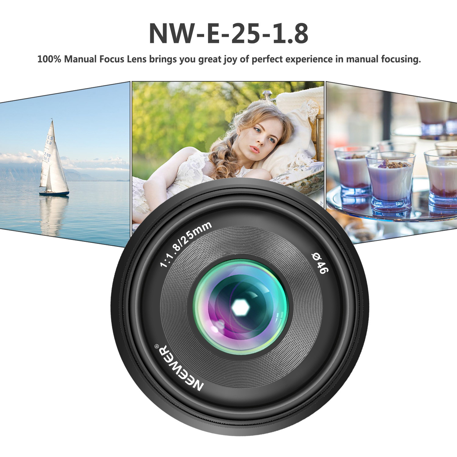 Neewer 25mm F1.8 APS-C Large Aperture Wide Angle Lens Manual Focus Lens for Sony E Mount Mirrorless Cameras A7III A9 NEX 3 3N 5 NEX 5T NEX 5R NEX 6 7 A6400 A5000 A5100 A6000 A6100 A6300 A6500
