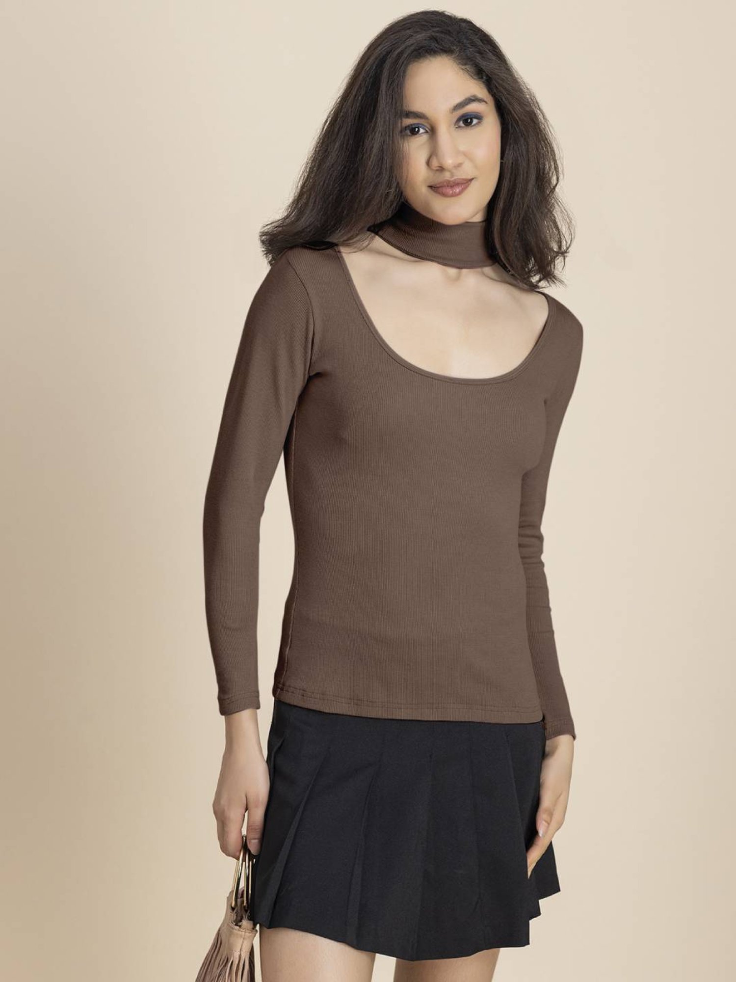 Moomaya Brown Slim Fit Top