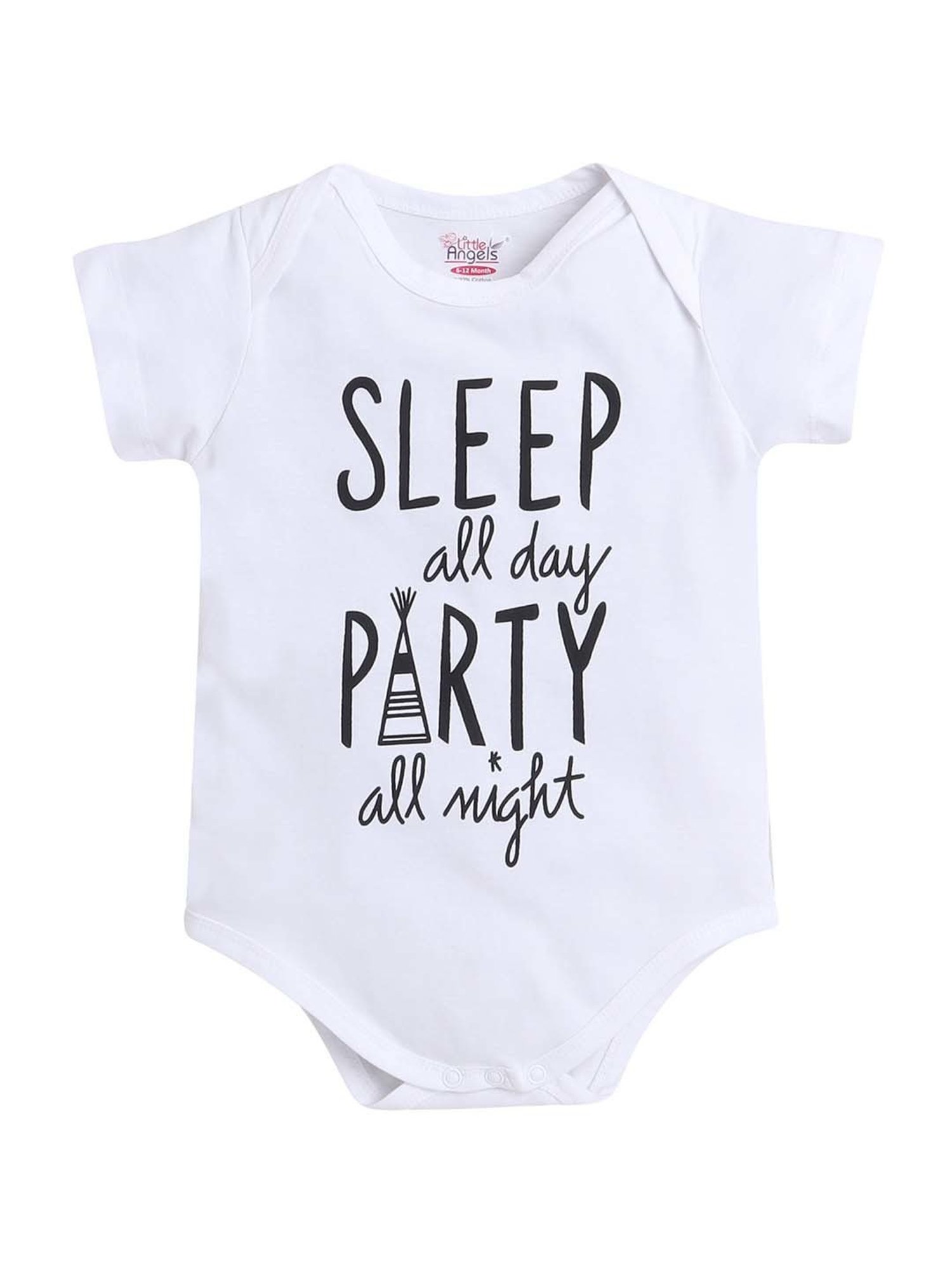 Little Angels Kids White Cotton Printed Onesie