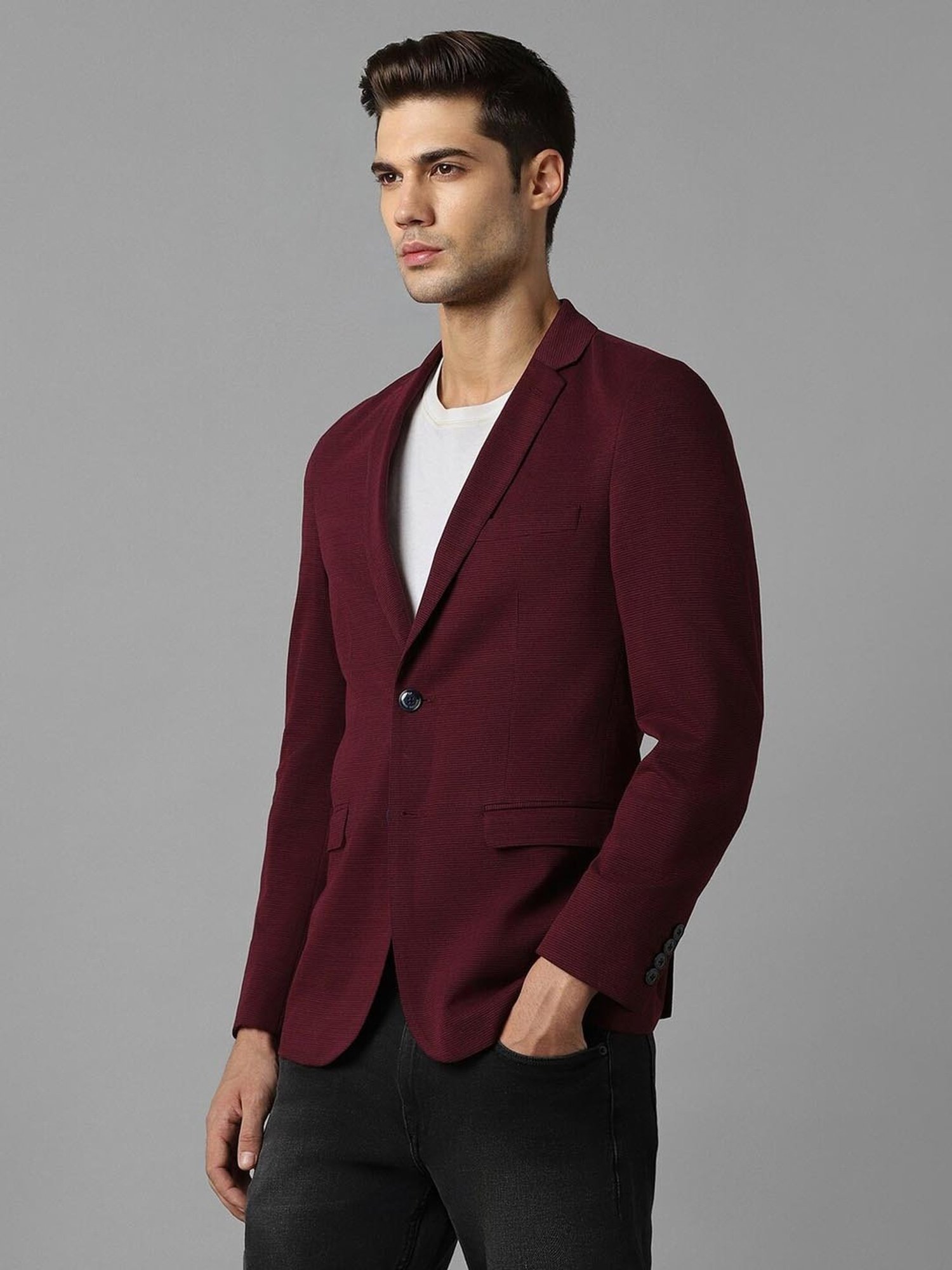 Louis Philippe Sport Maroon Cotton Slim Fit Blazer