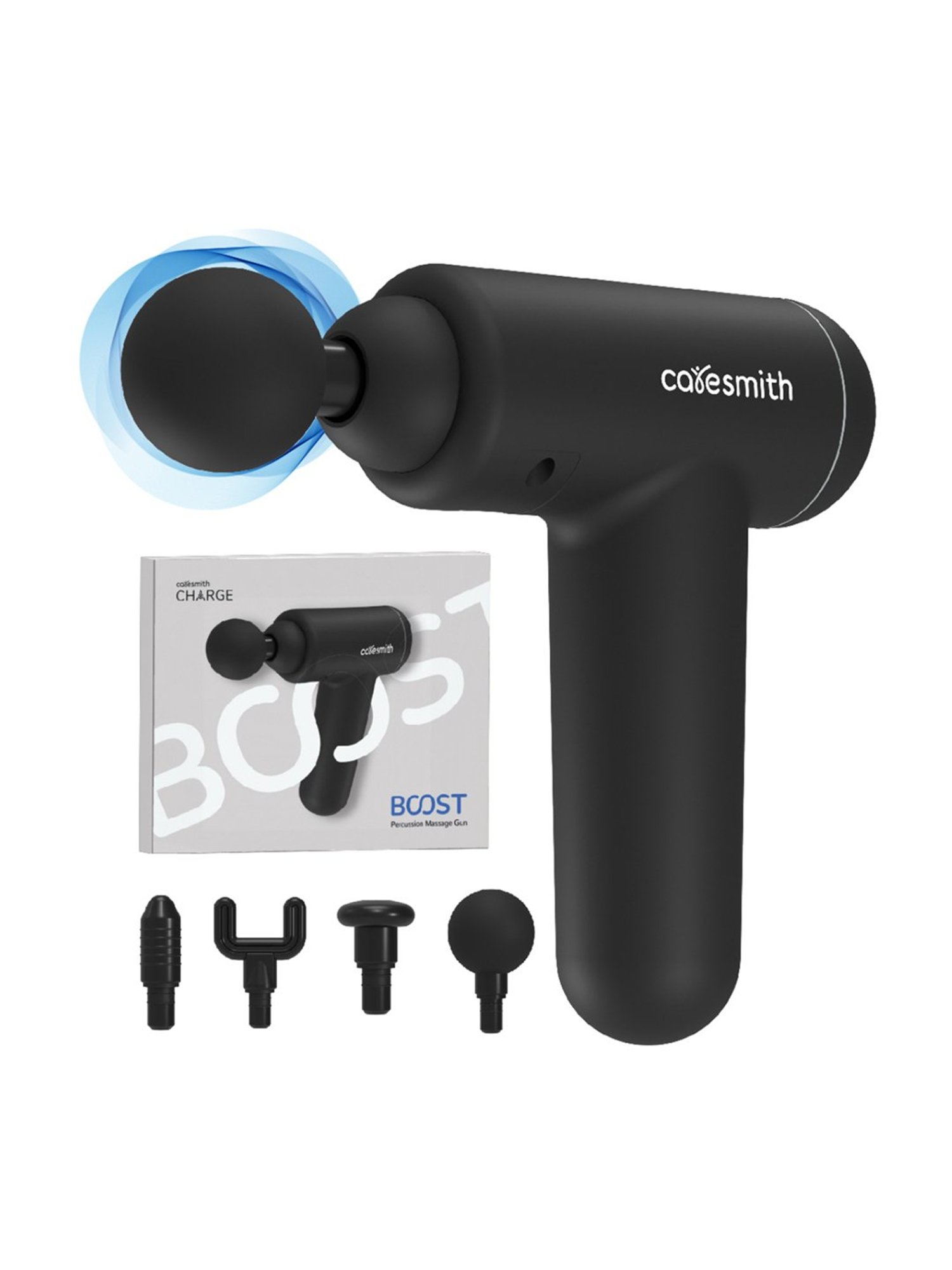Caresmith Charge Boost Massage Gun, True Percussion with Large Torque Motor, 4 Heads (Black)